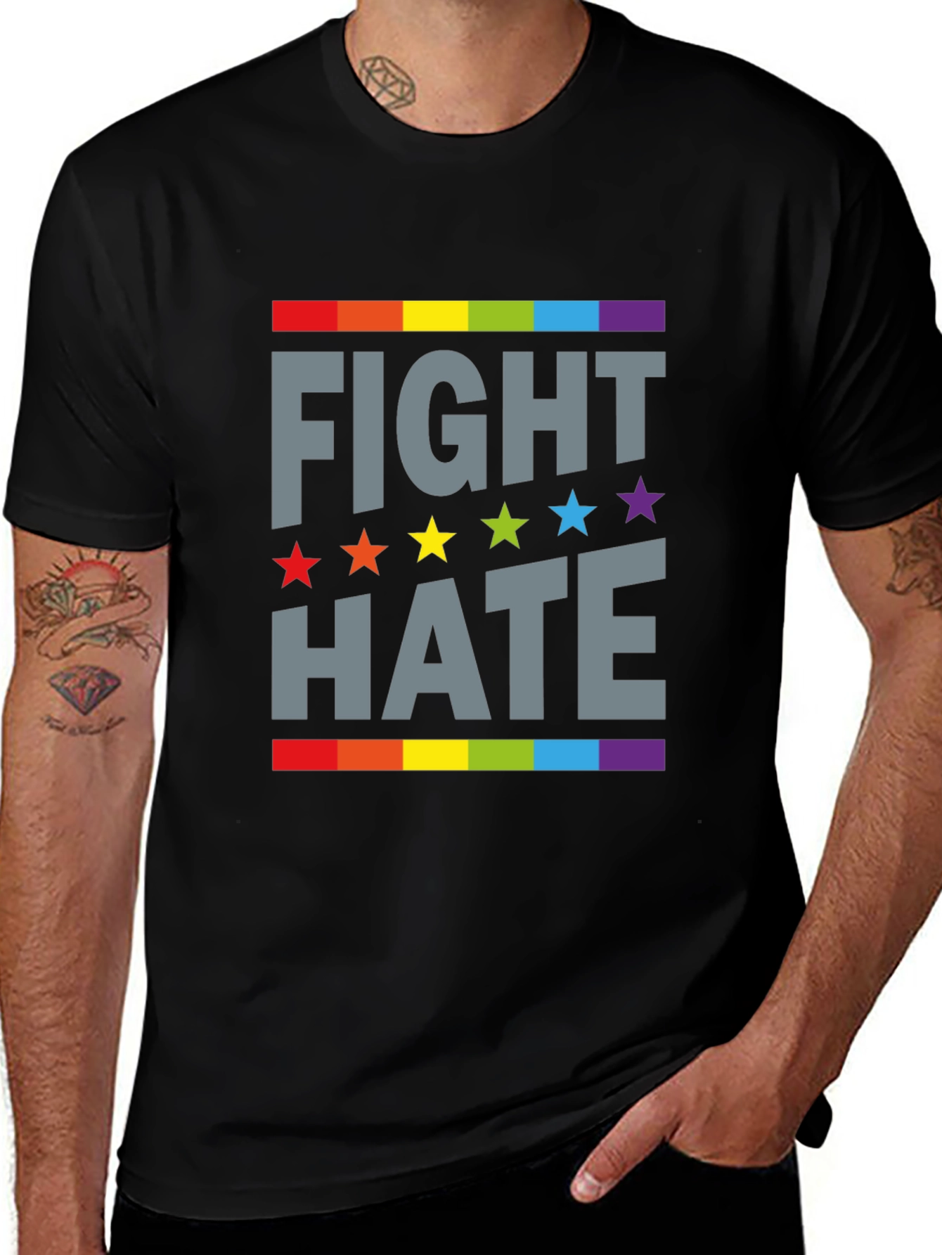Fight Hate Pride T-Shirt - Colorful Star Design