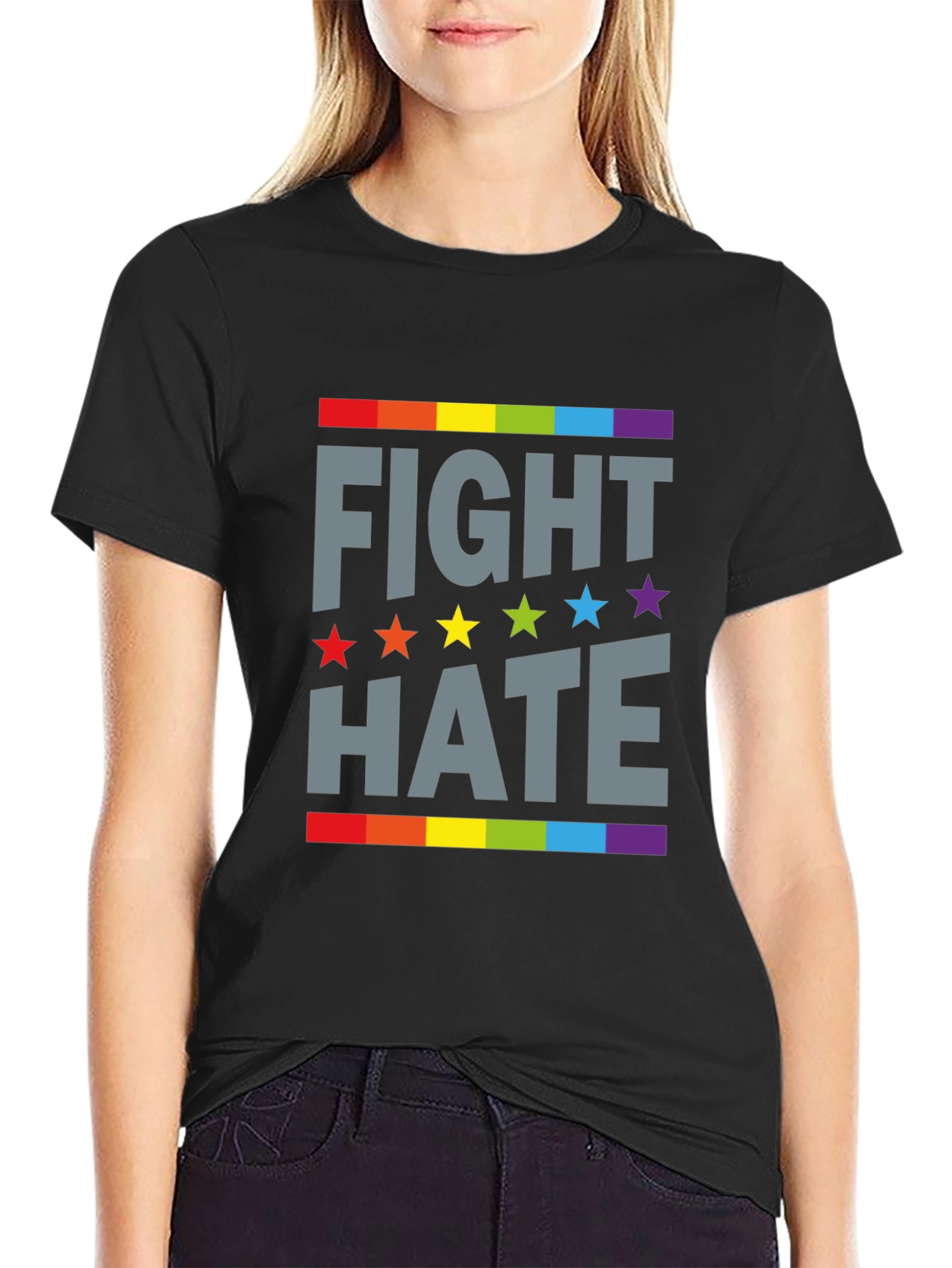 Fight Hate Pride T-Shirt - Colorful Star Design