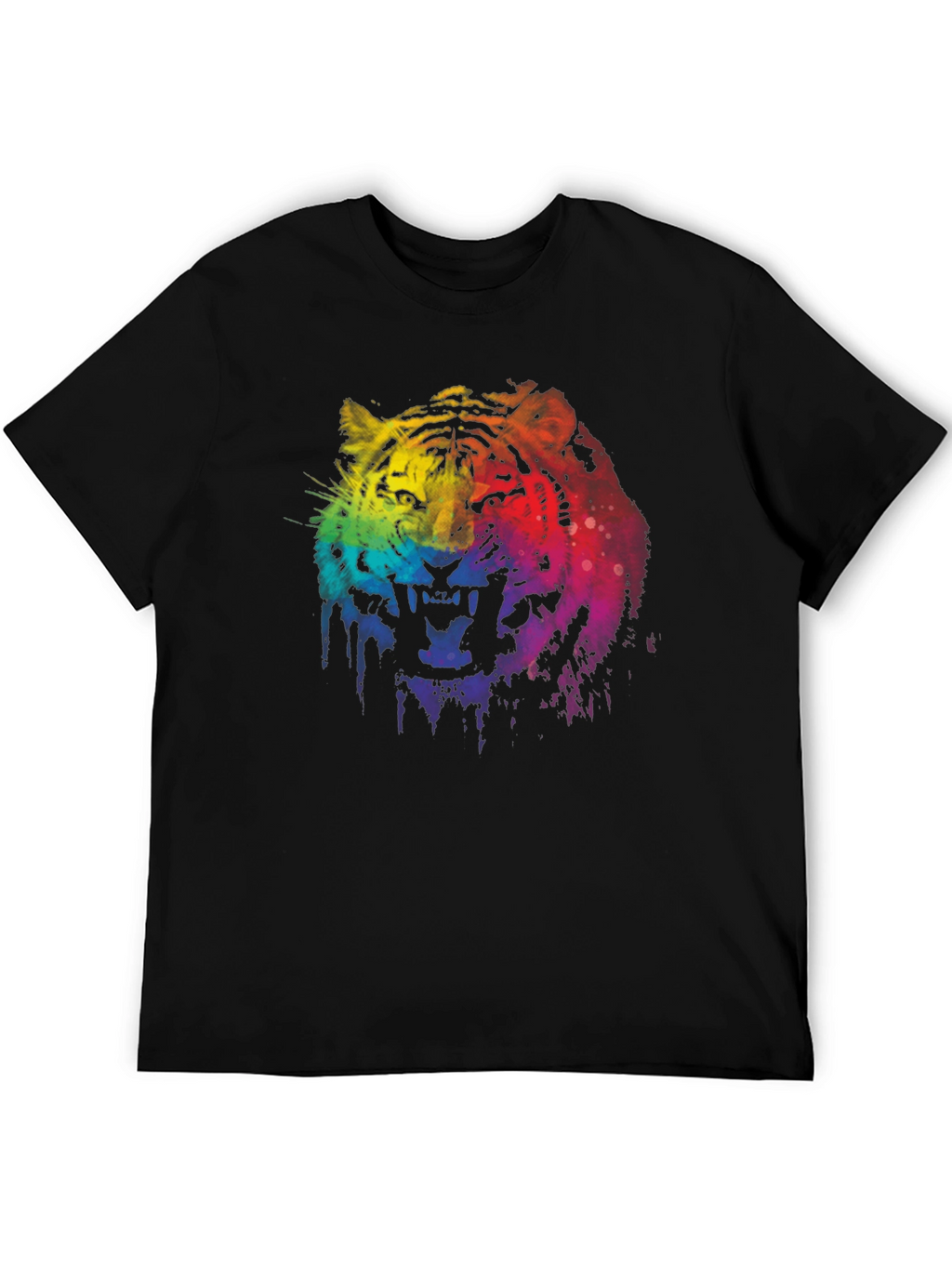 Rainbow Tiger Graphic Print Black T-Shirt