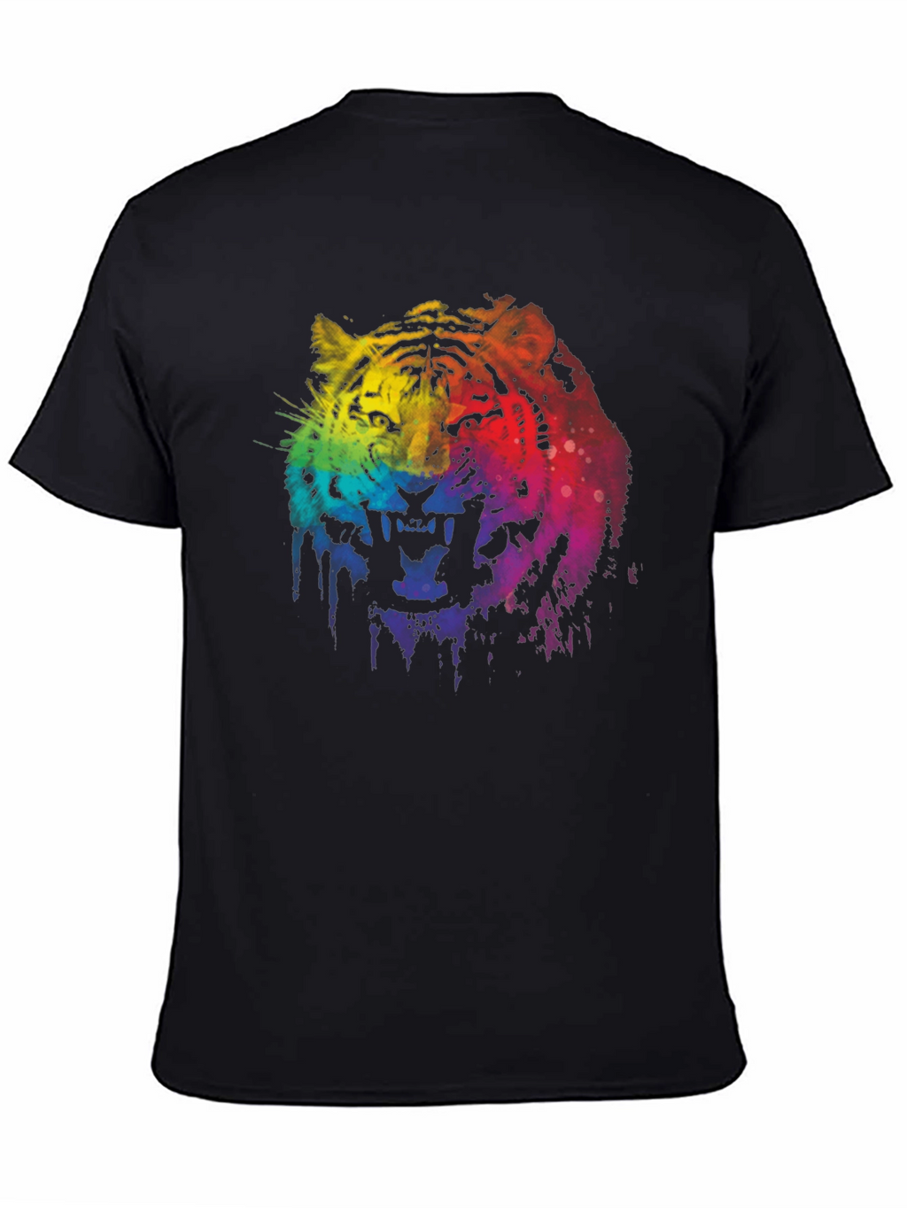 Rainbow Tiger Graphic Print Black T-Shirt