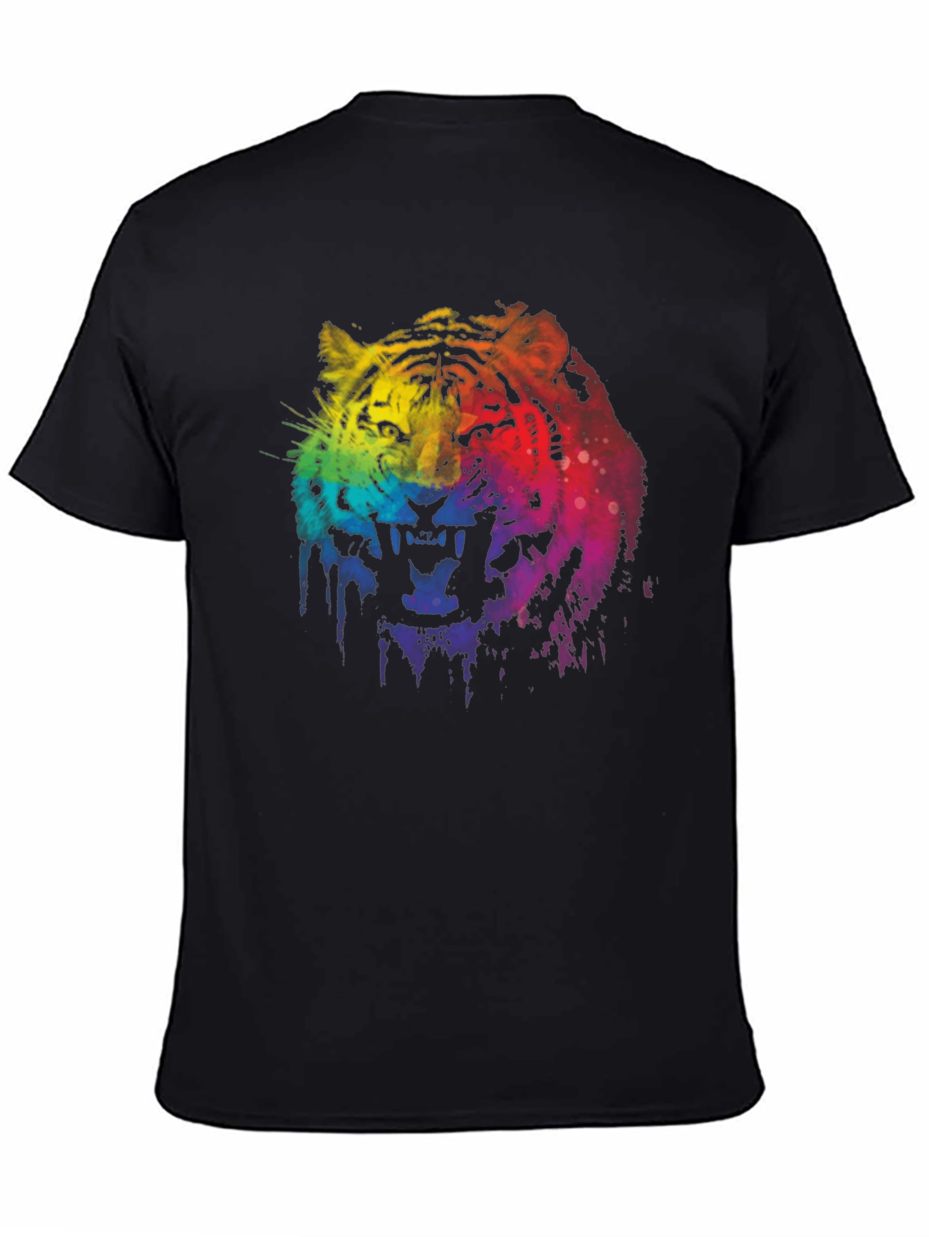Rainbow Tiger Graphic Print Black T-Shirt