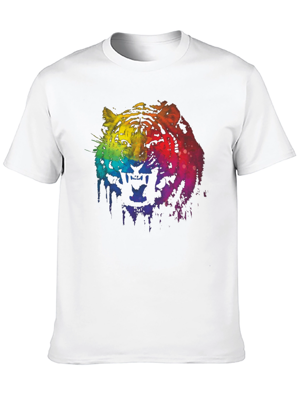 Rainbow Tiger Graphic Print Black T-Shirt