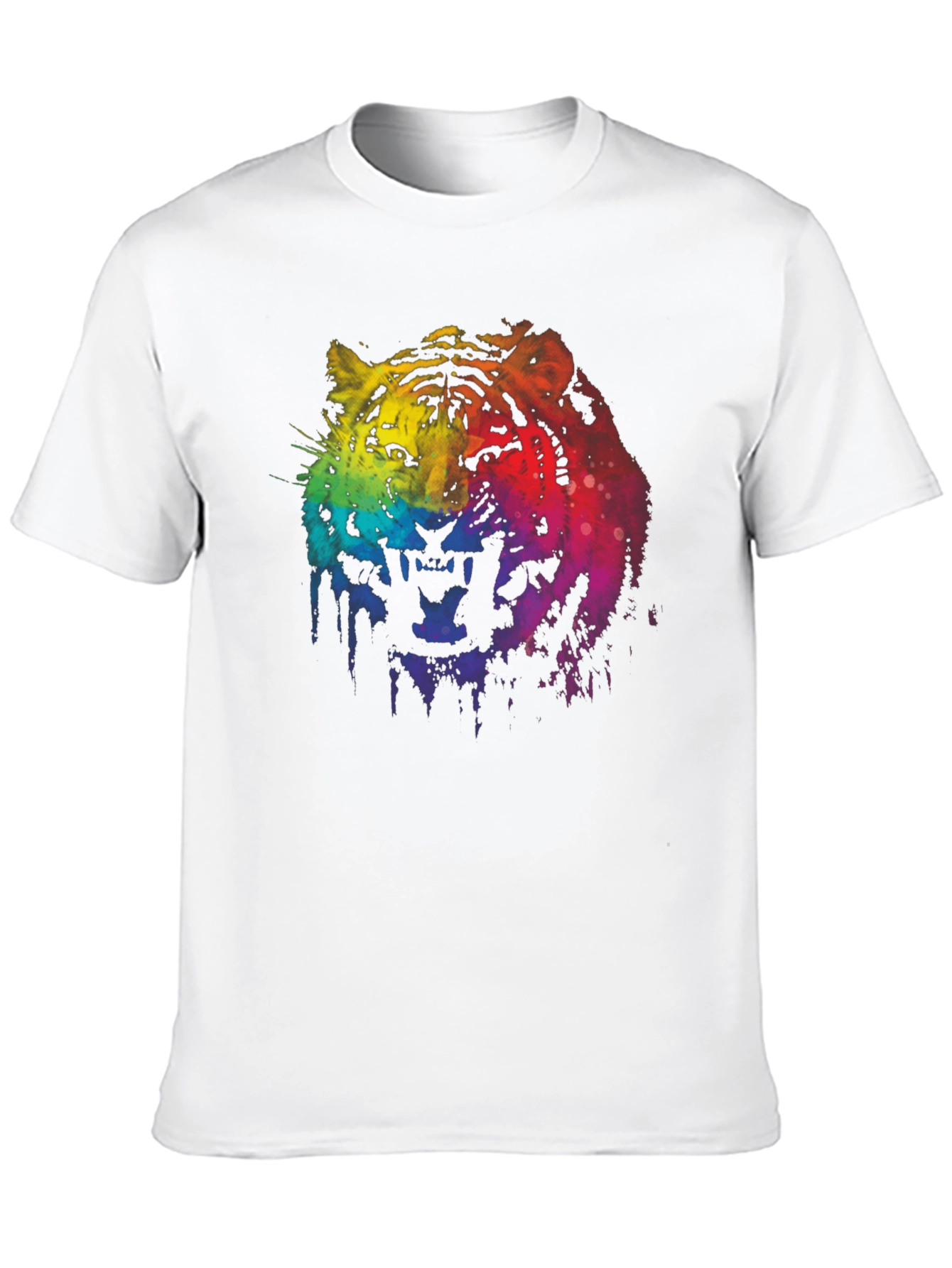 Rainbow Tiger Graphic Print Black T-Shirt