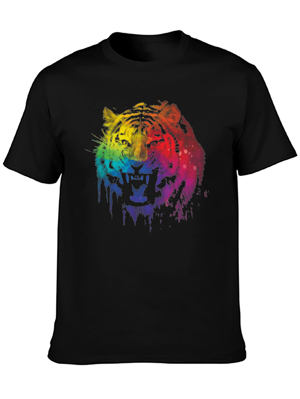 Rainbow Tiger Graphic Print Black T-Shirt
