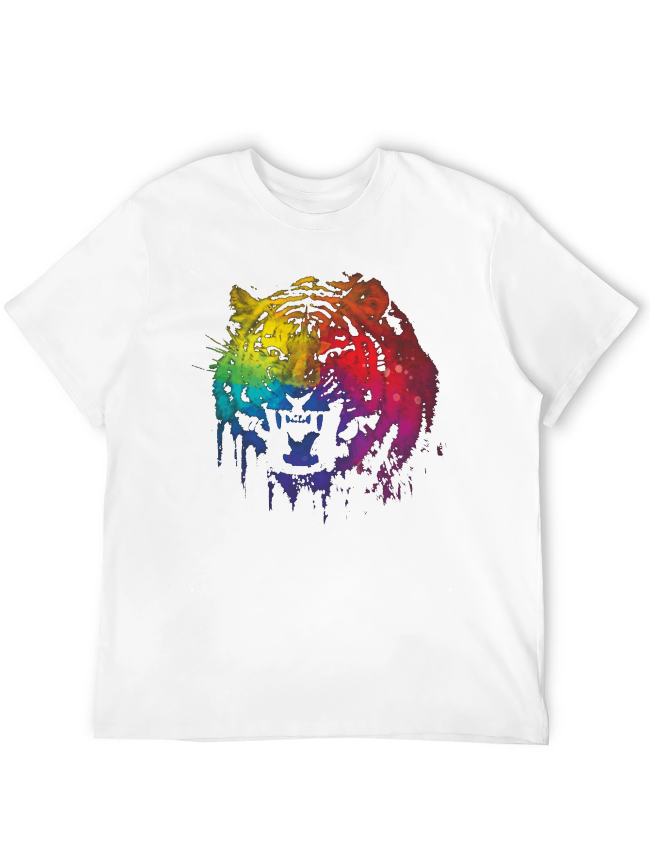 Rainbow Tiger Graphic Print Black T-Shirt