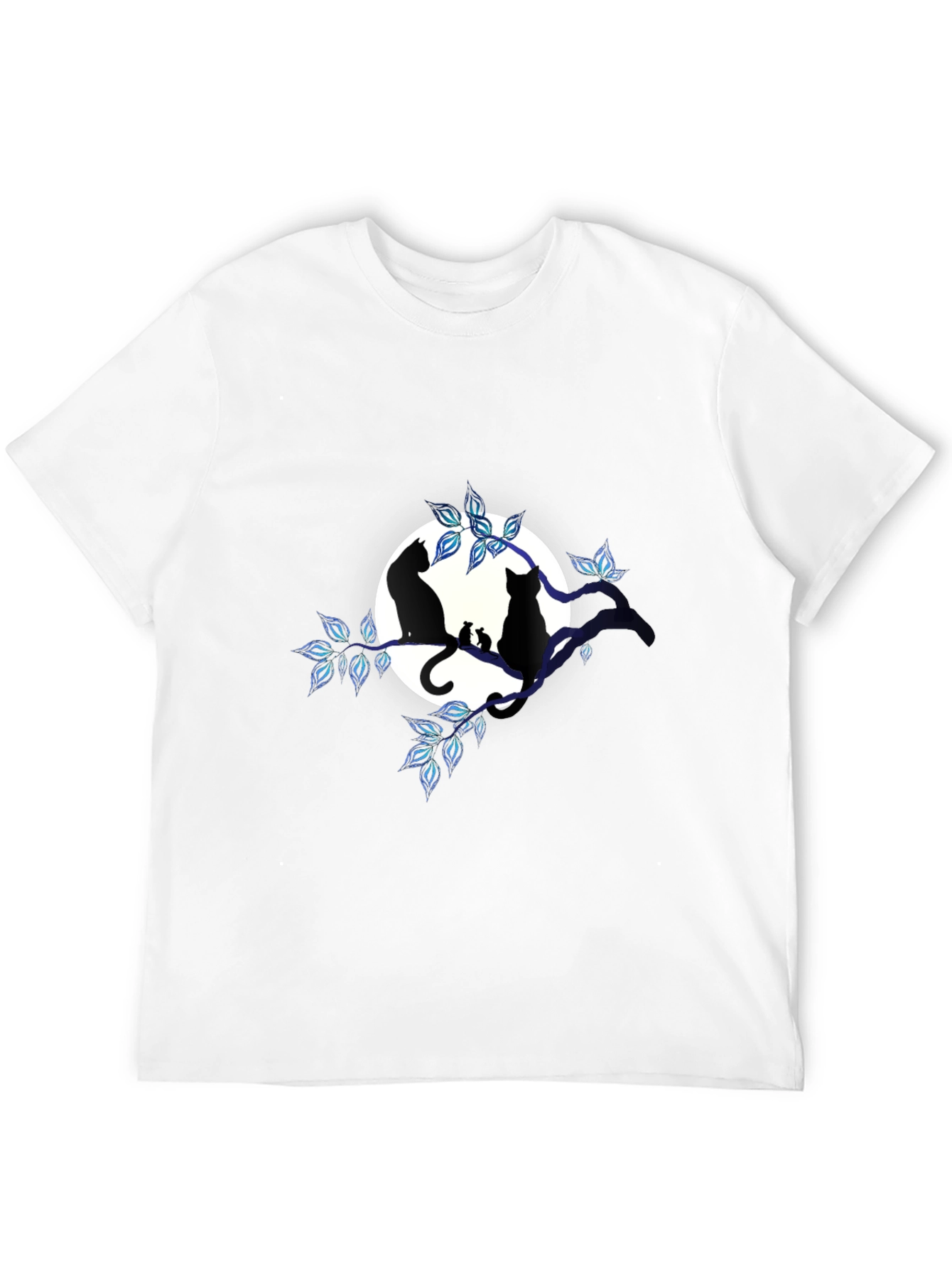 Cat & Moon Graphic Tee - Unisex Black T-Shirt