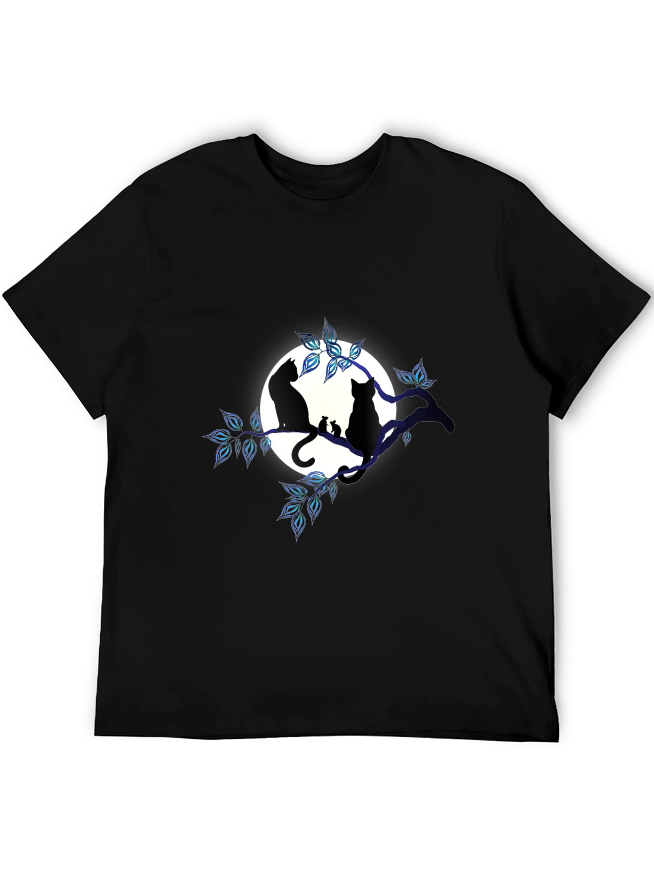 Cat & Moon Graphic Tee - Unisex Black T-Shirt