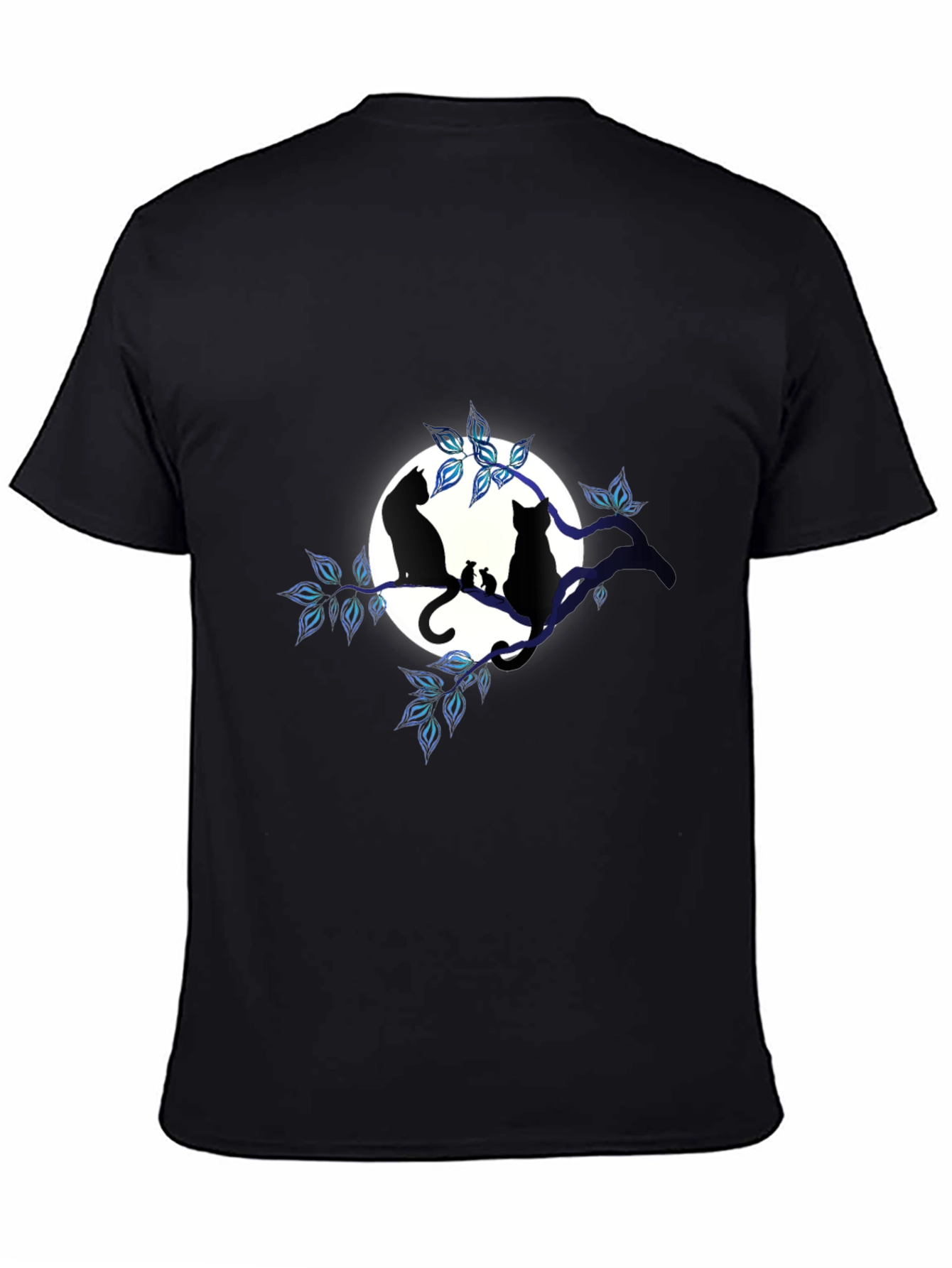 Cat & Moon Graphic Tee - Unisex Black T-Shirt