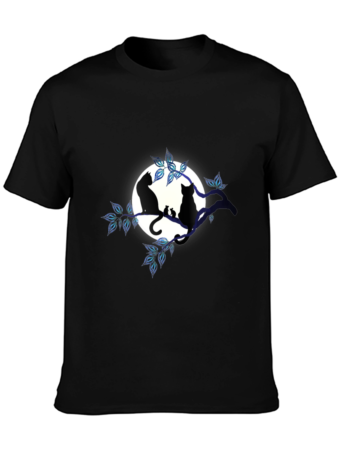 Cat & Moon Graphic Tee - Unisex Black T-Shirt
