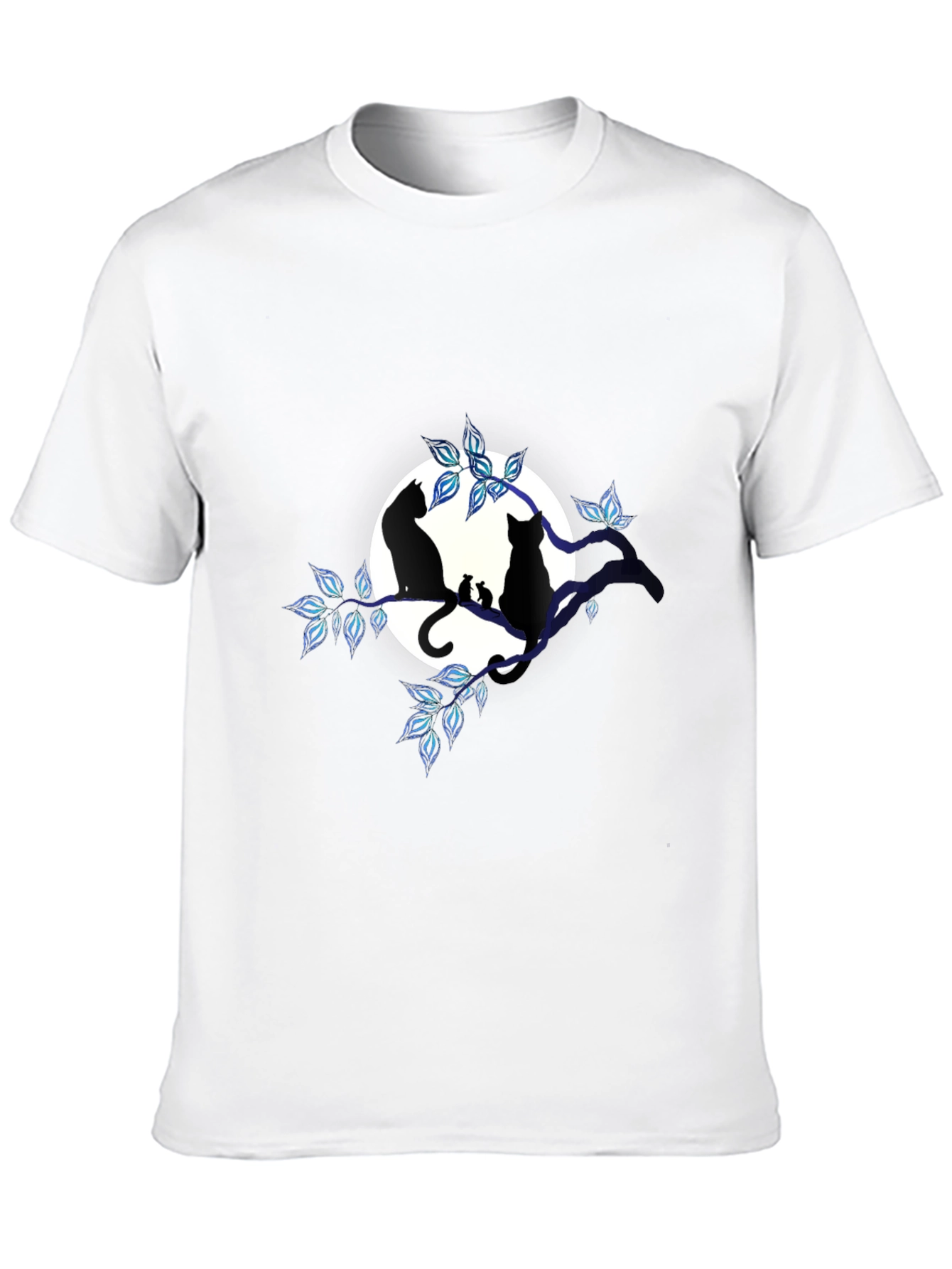 Cat & Moon Graphic Tee - Unisex Black T-Shirt