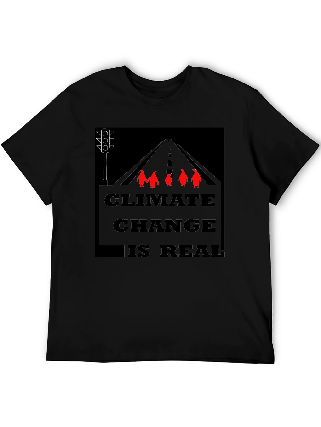 Climate Change Penguins Black T-Shirt