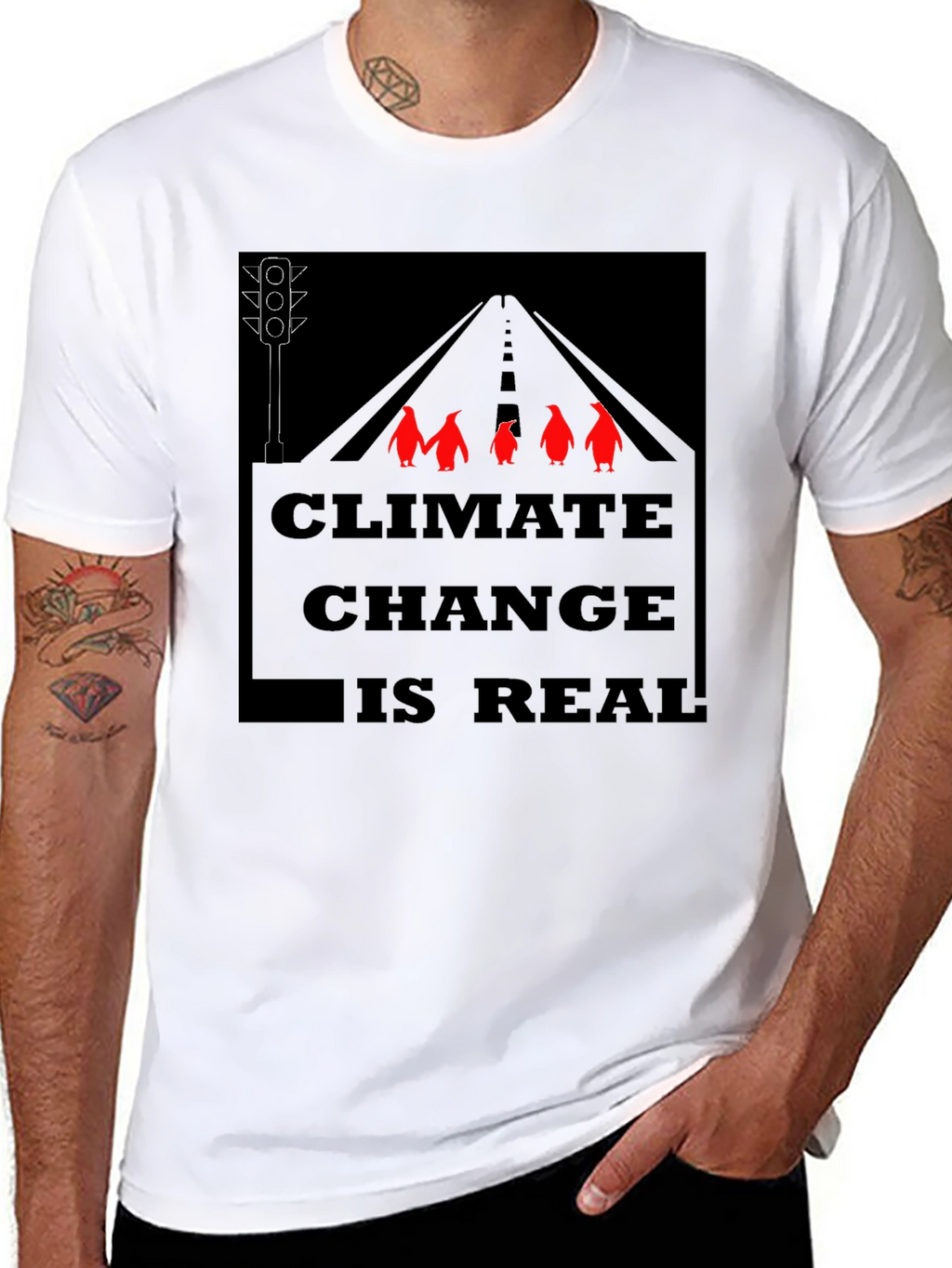 Climate Change Penguins Black T-Shirt