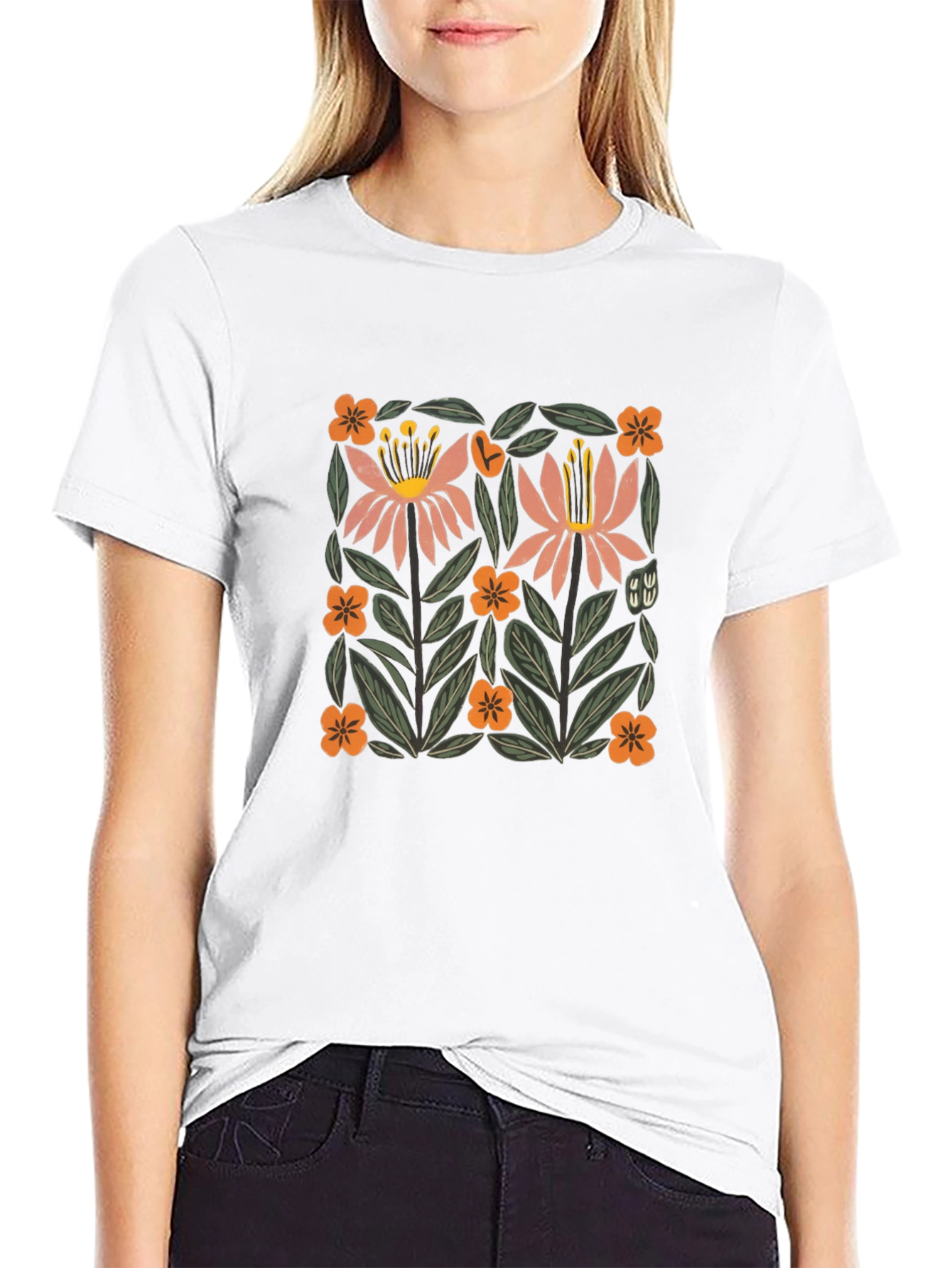 Floral Graphic Print Crew Neck T-Shirt