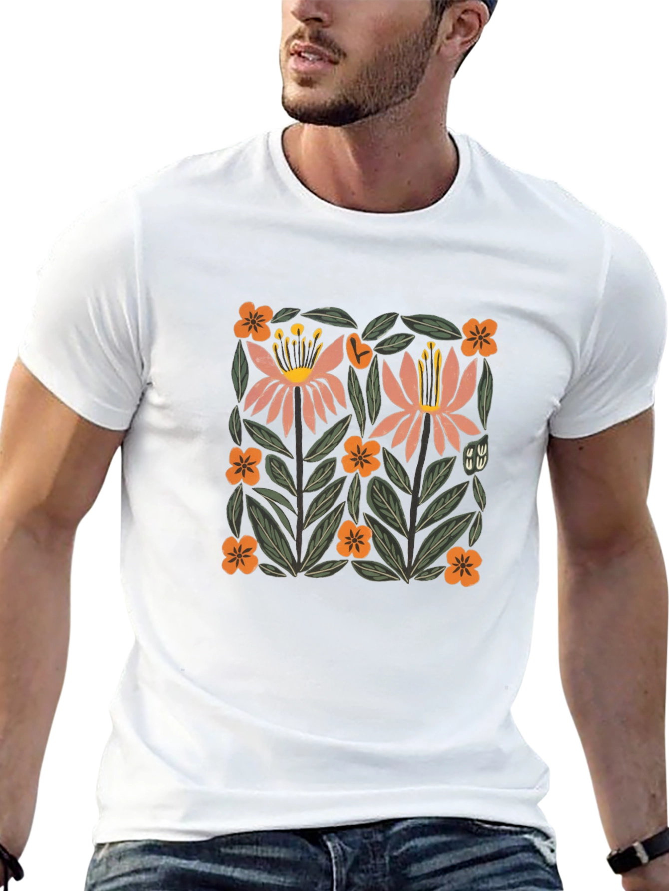 Floral Graphic Print Crew Neck T-Shirt
