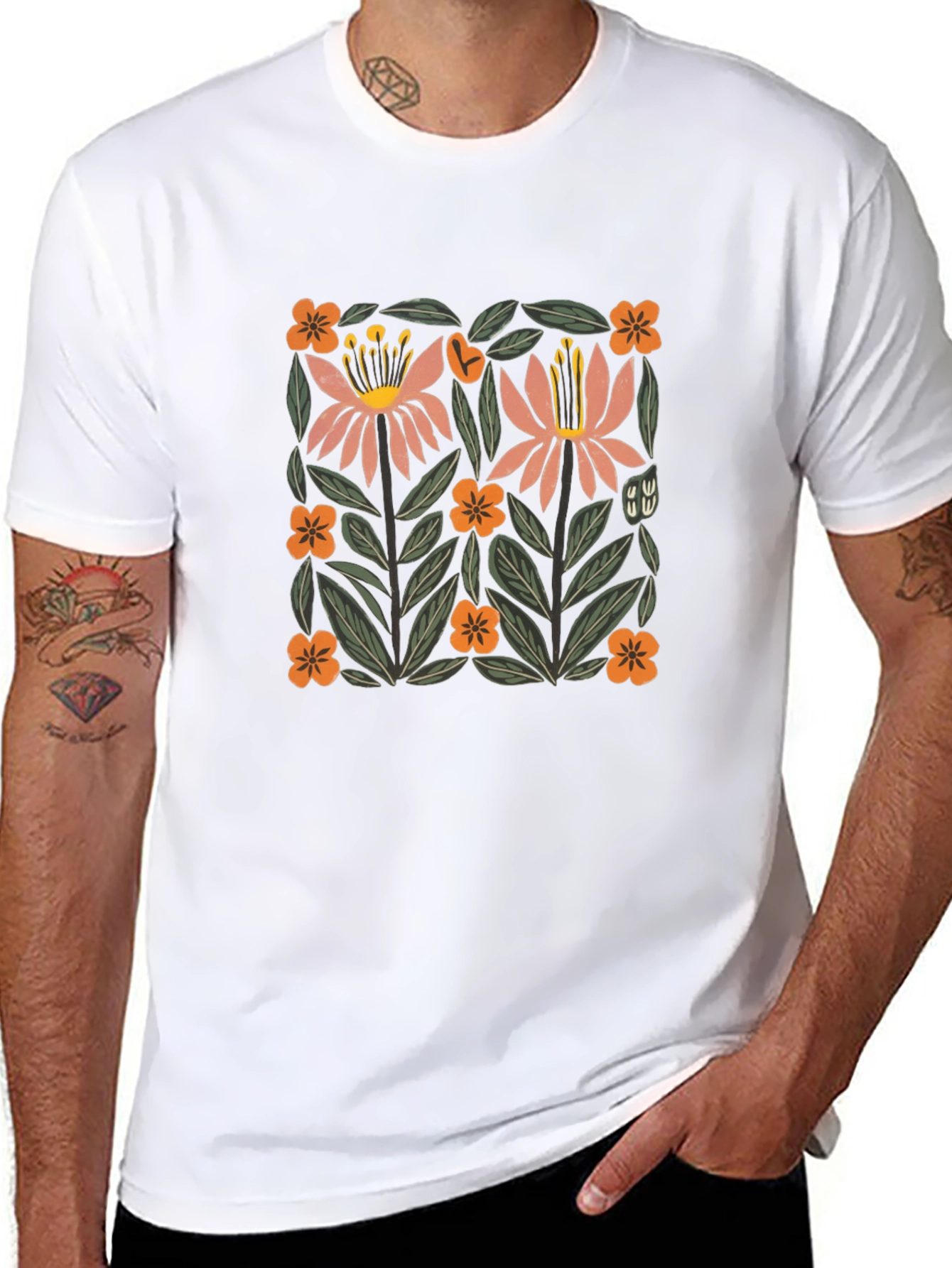 Floral Graphic Print Crew Neck T-Shirt