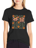 Floral Graphic Print Crew Neck T-Shirt