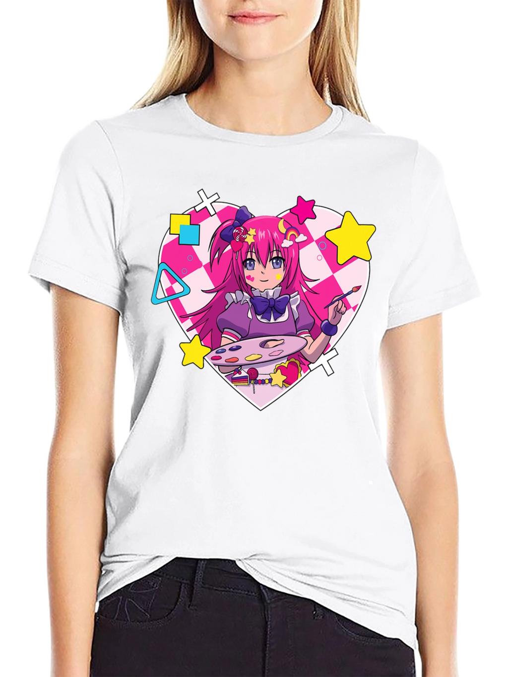 Anime Girl Graphic Tee - Kawaii Artist Shirt