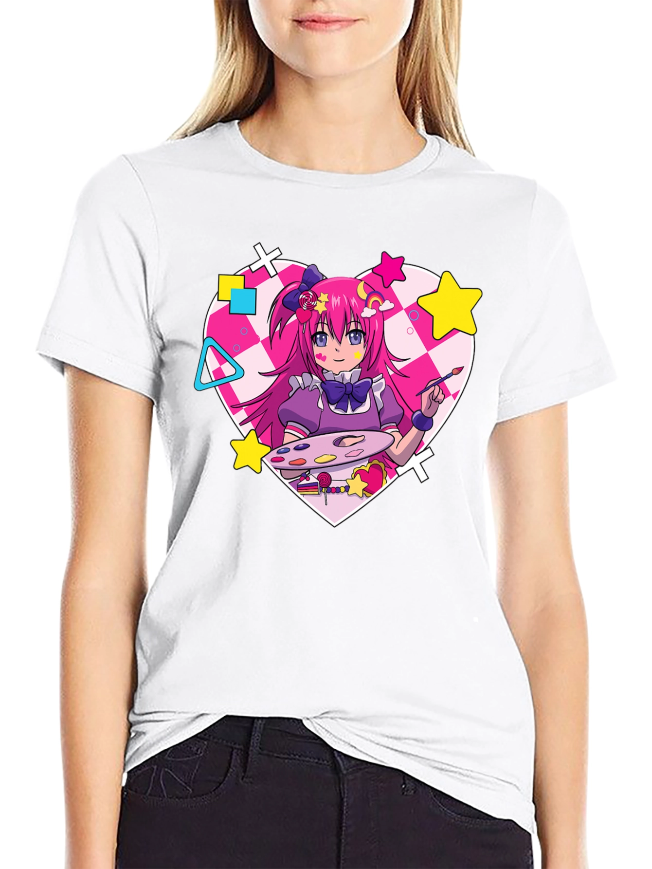 Anime Girl Graphic Tee - Kawaii Artist Shirt