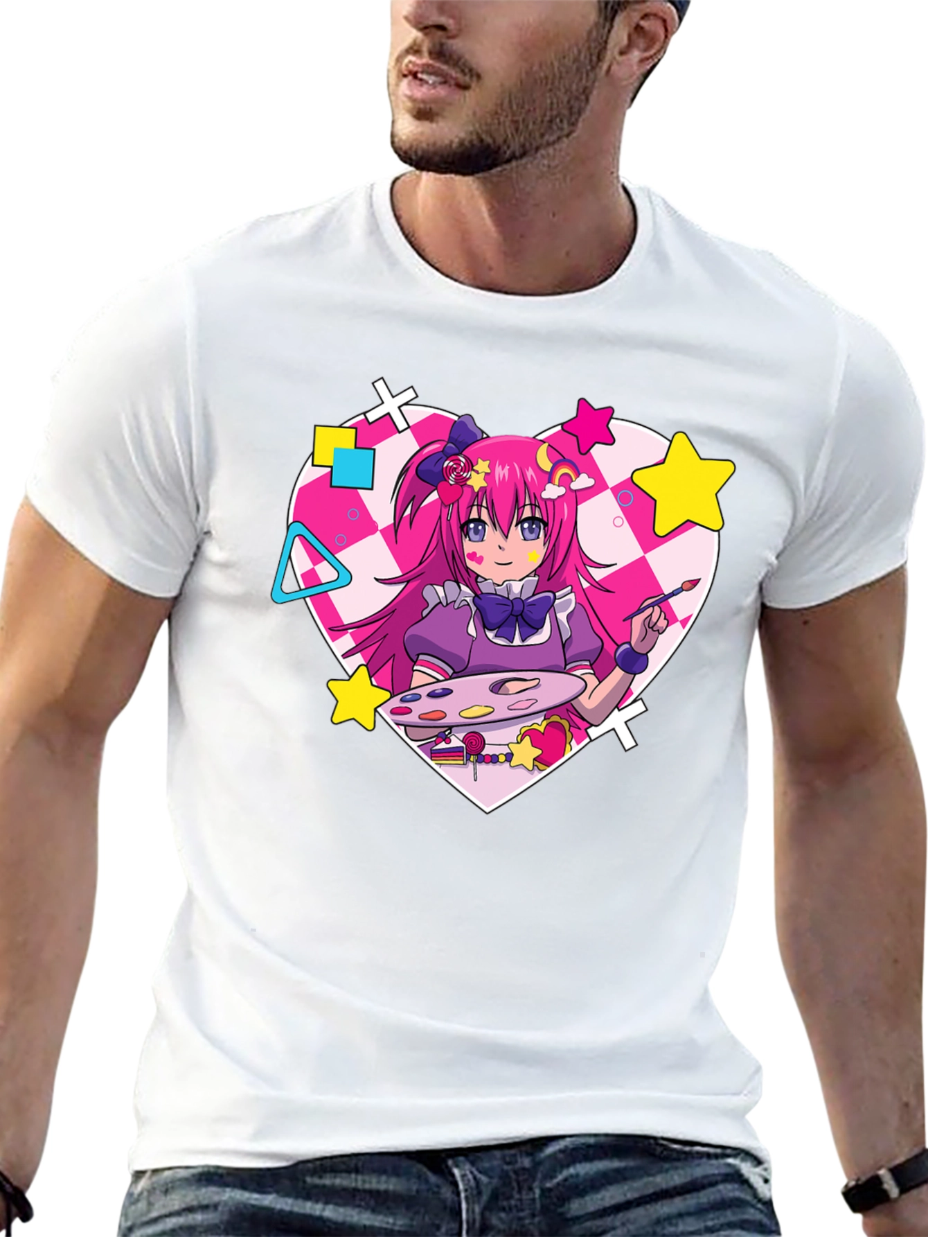 Anime Girl Graphic Tee - Kawaii Artist Shirt
