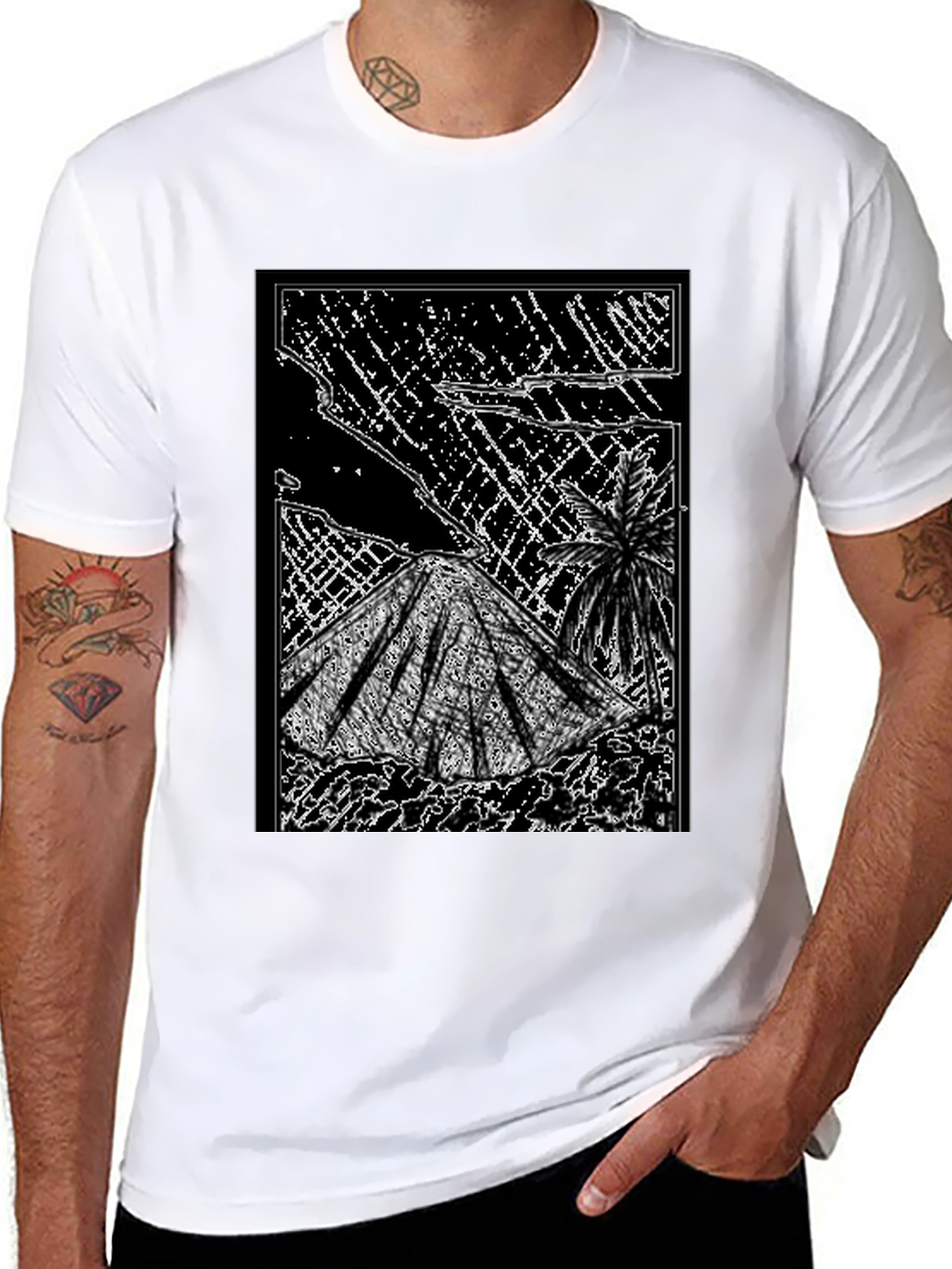 Abstract Volcano Graphic Tee - Black
