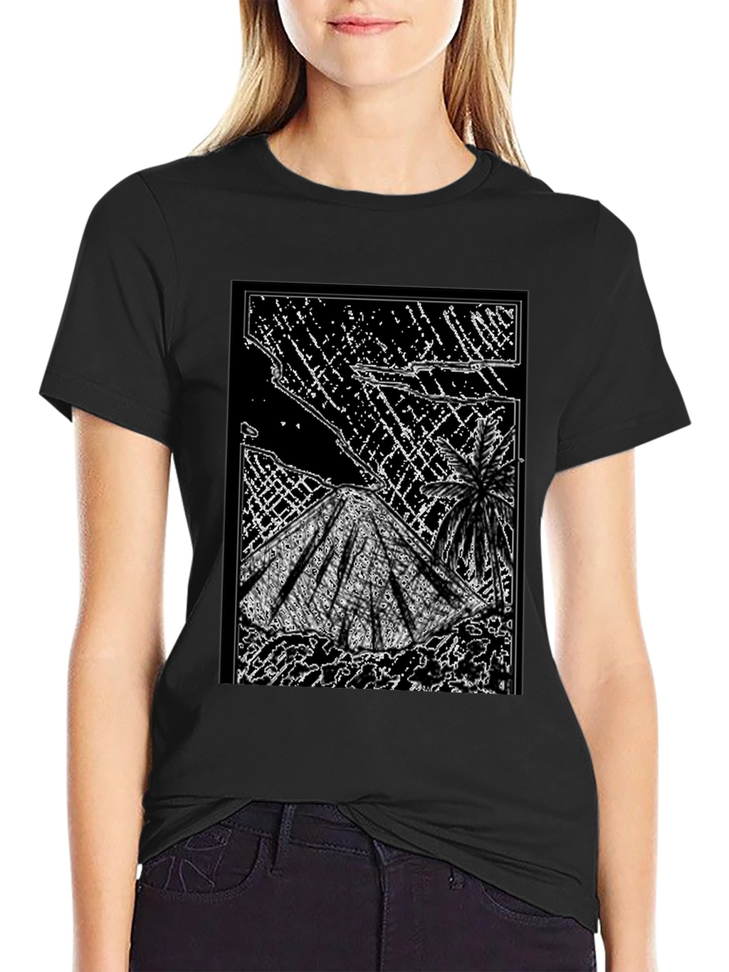 Abstract Volcano Graphic Tee - Black