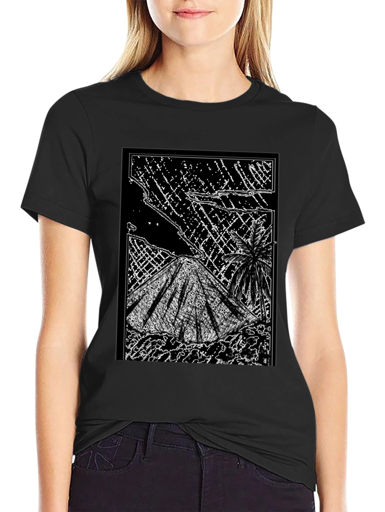 Abstract Volcano Graphic Tee - Black