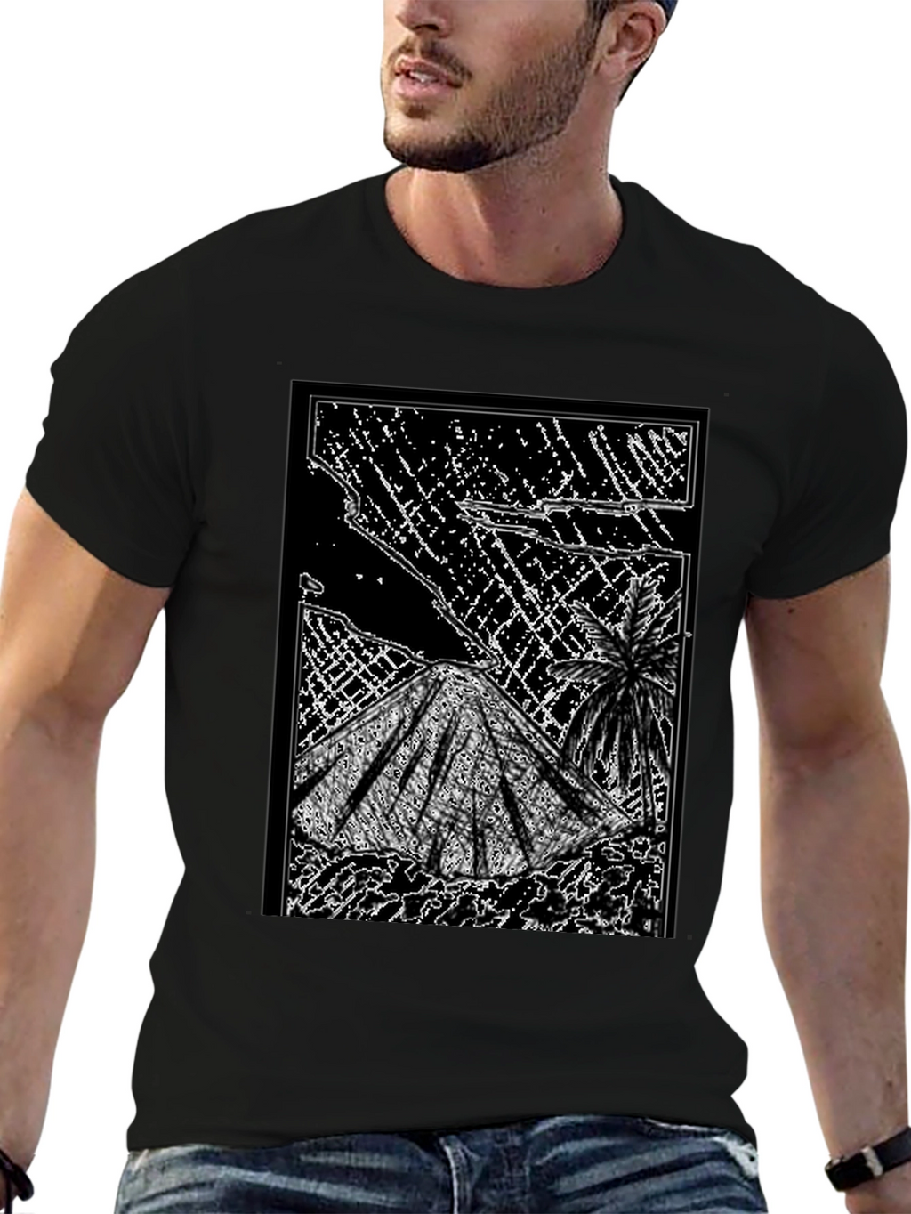 Abstract Volcano Graphic Tee - Black