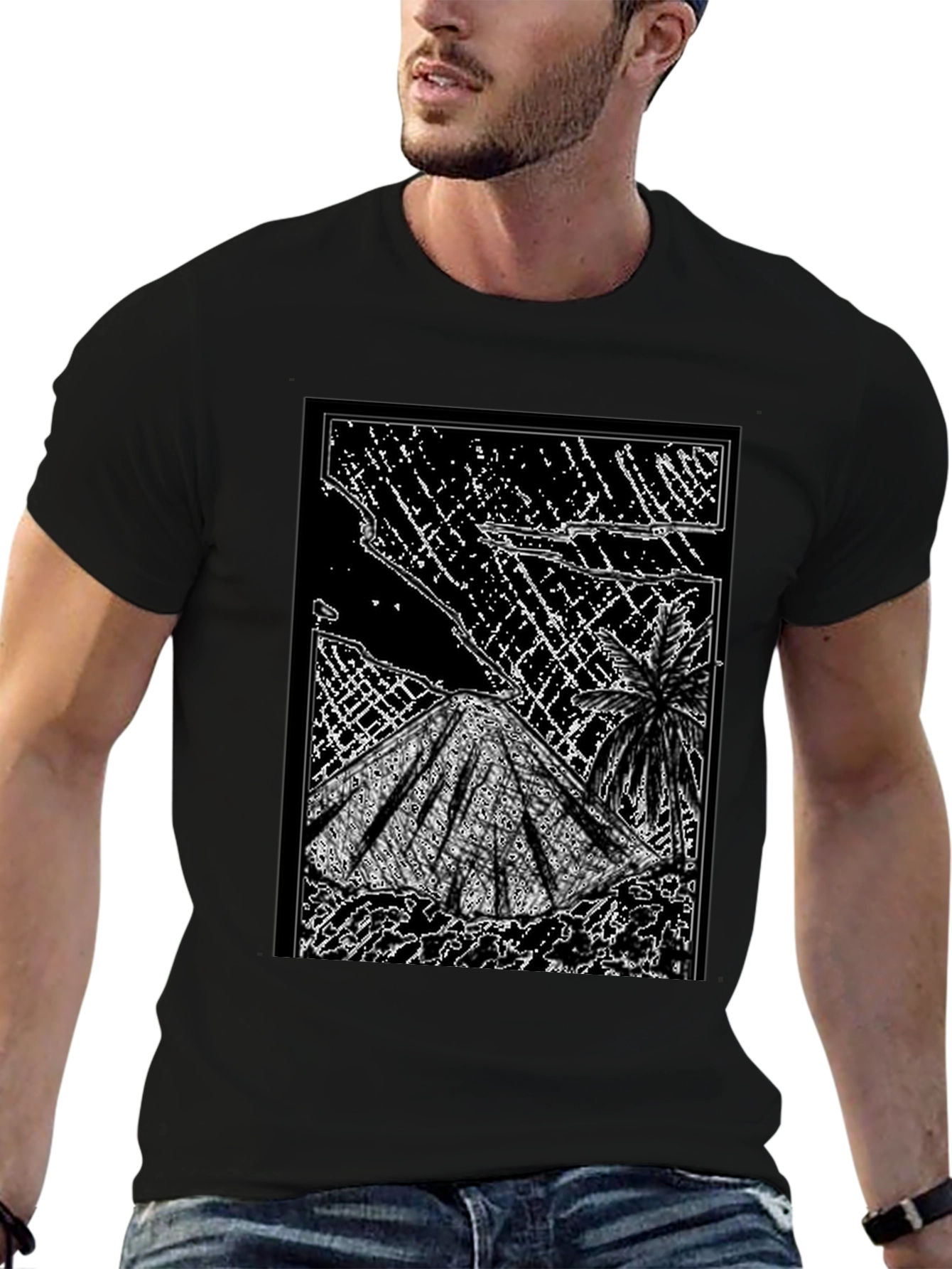 Abstract Volcano Graphic Tee - Black