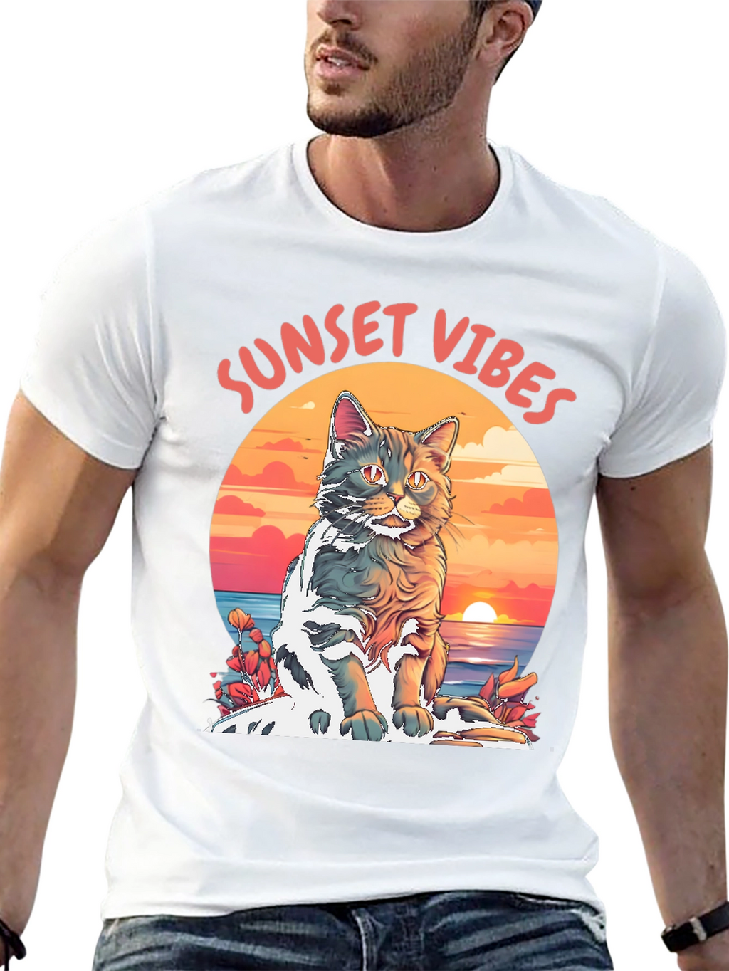 Sunset Vibes Cat Graphic Tee