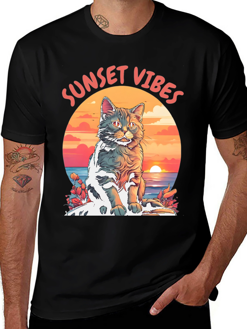Sunset Vibes Cat Graphic Tee