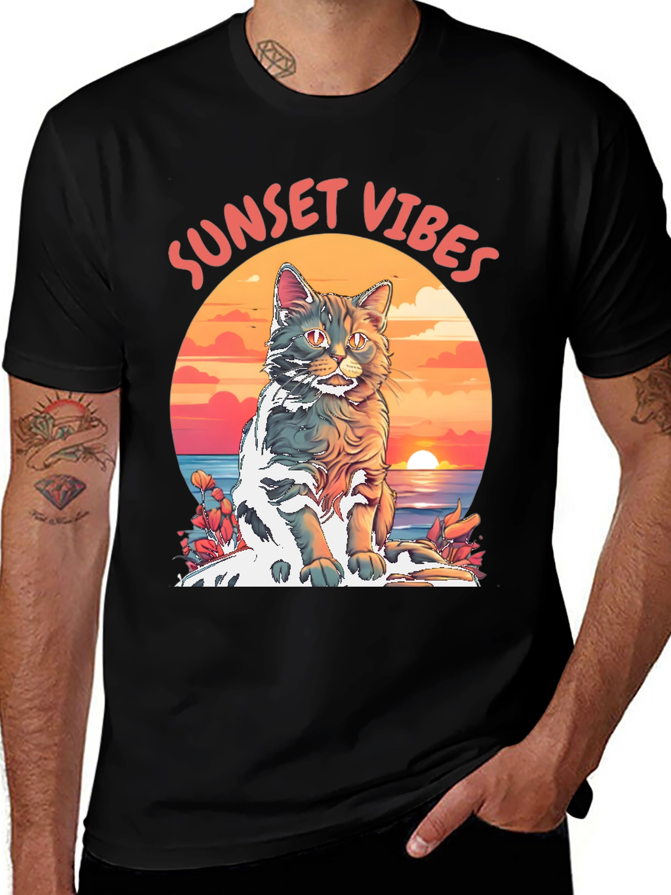 Sunset Vibes Cat Graphic Tee
