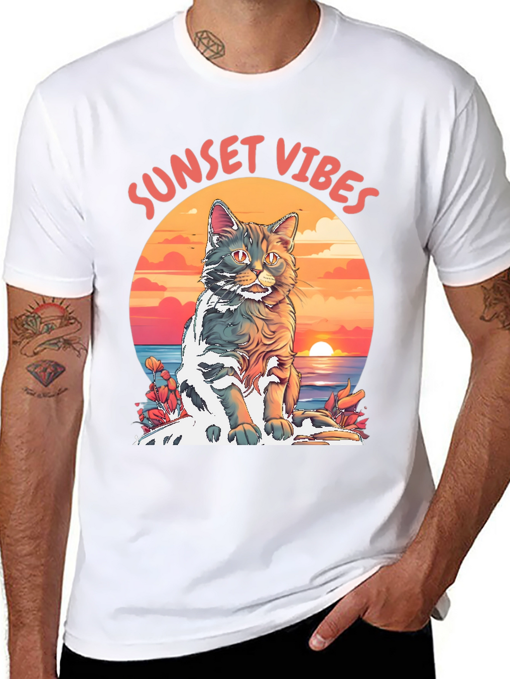 Sunset Vibes Cat Graphic Tee