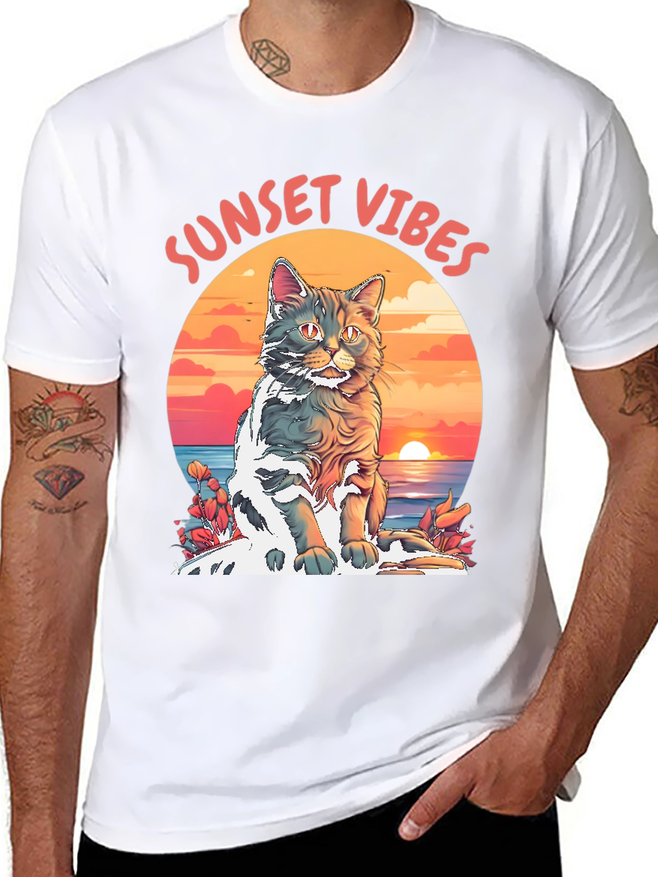 Sunset Vibes Cat Graphic Tee