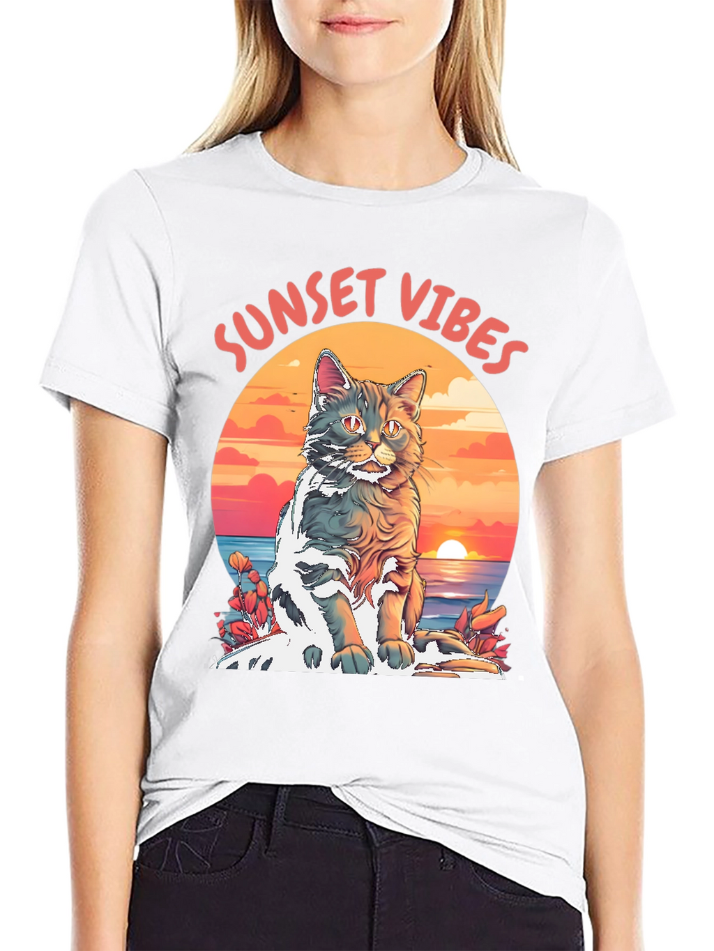Sunset Vibes Cat Graphic Tee