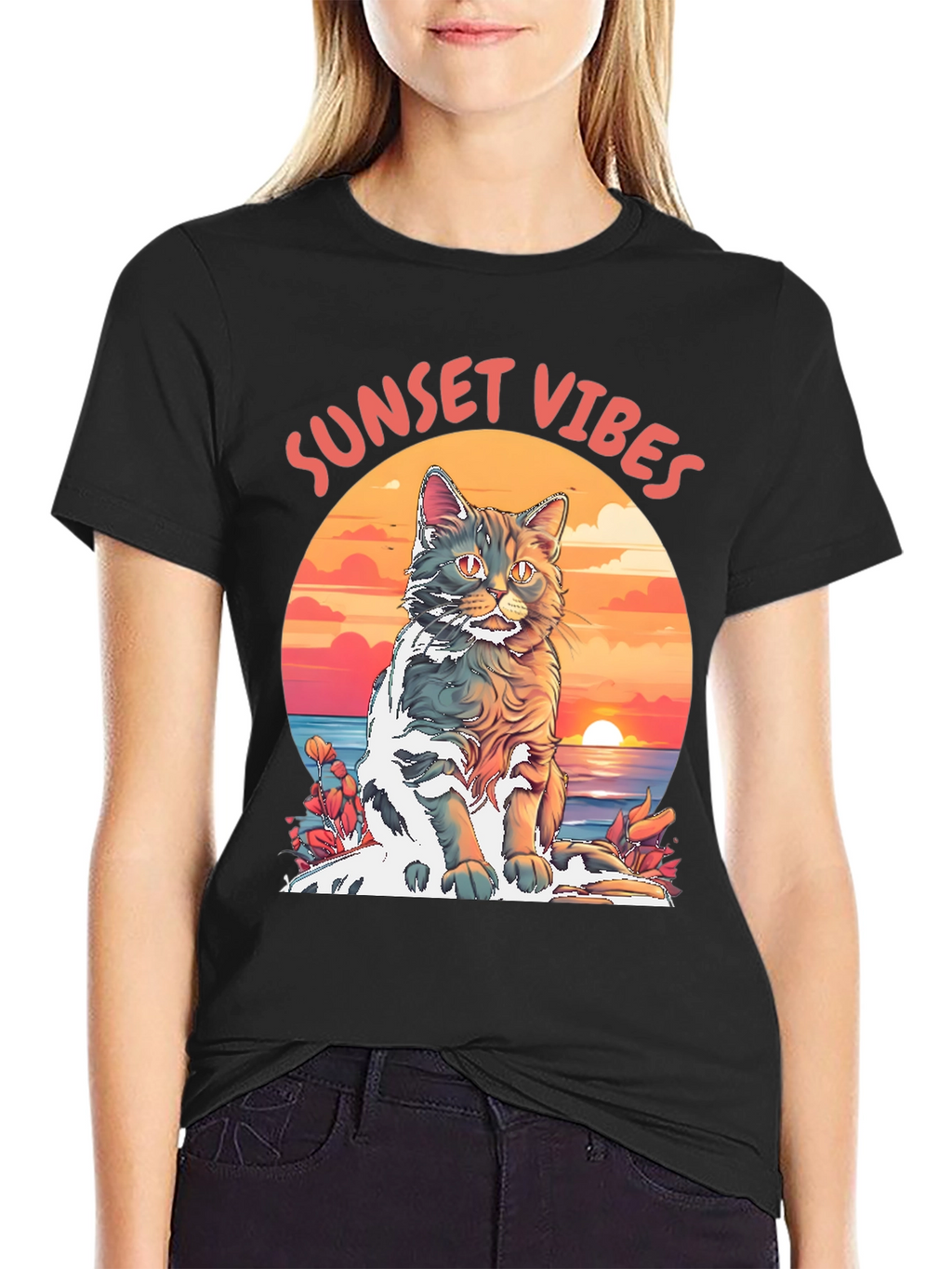 Sunset Vibes Cat Graphic Tee