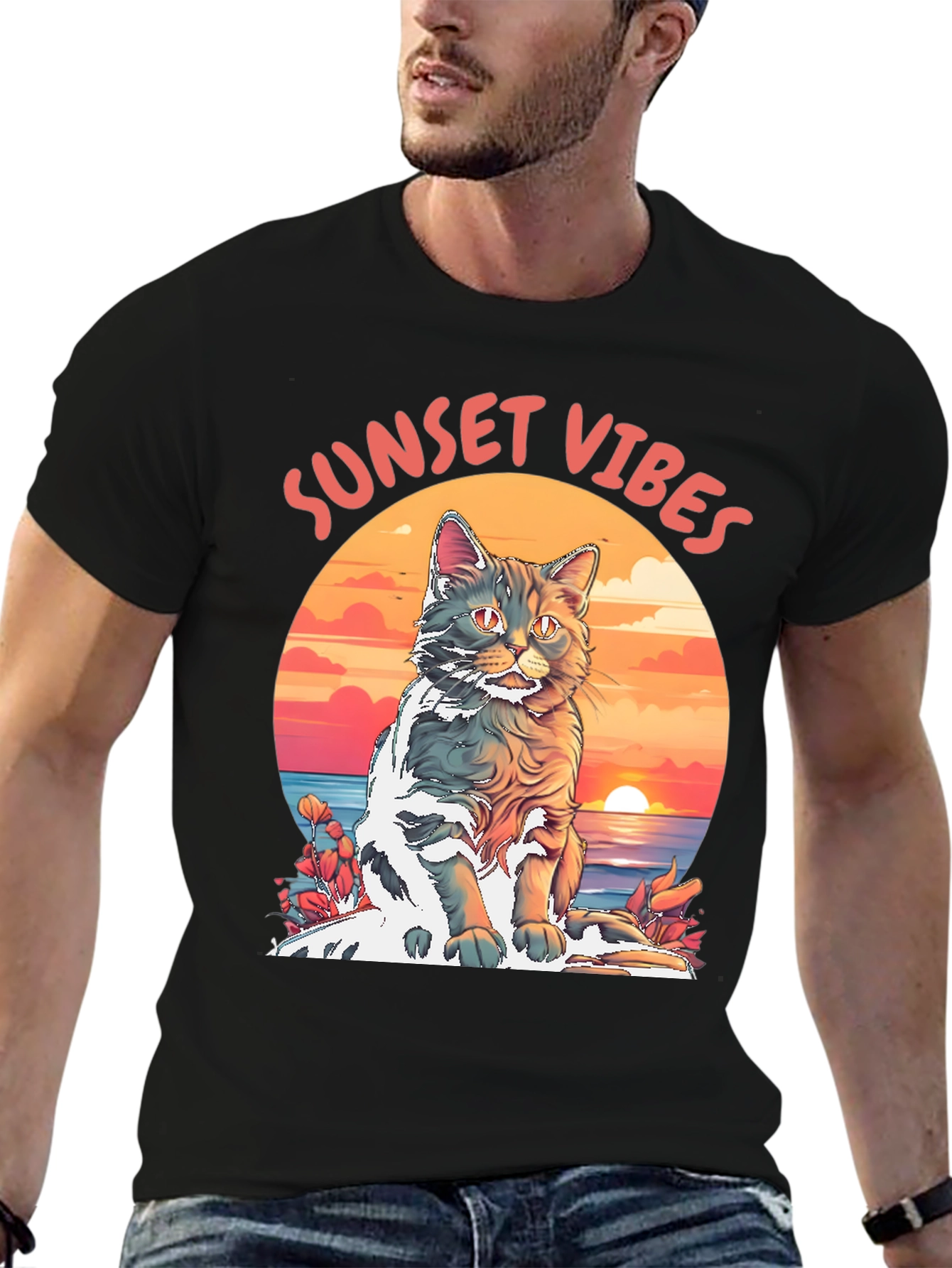 Sunset Vibes Cat Graphic Tee