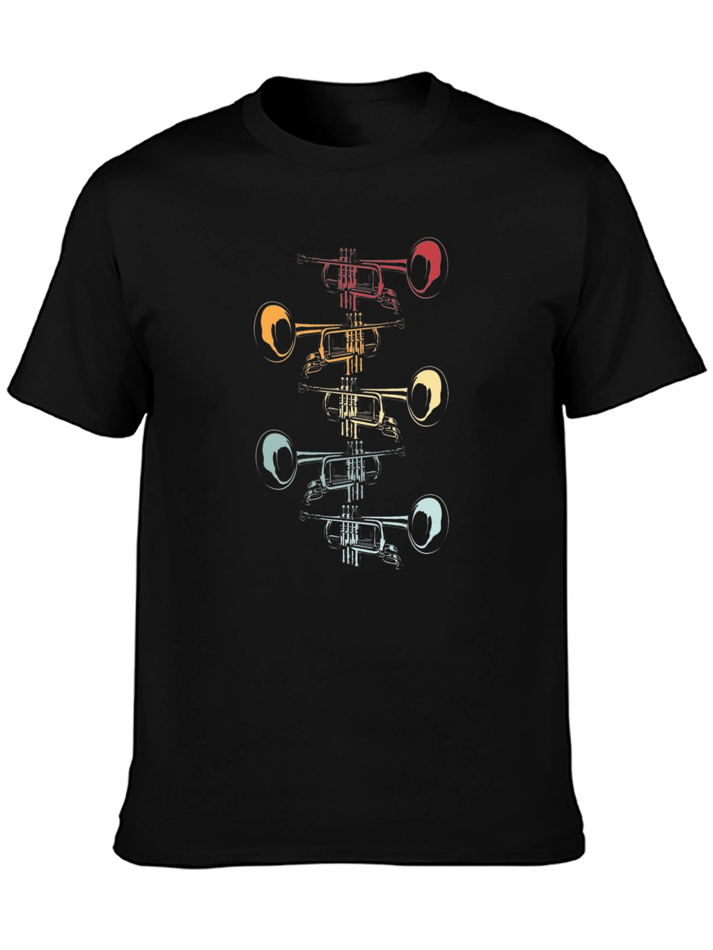 Retro Trumpet Stack Graphic Tee - Black