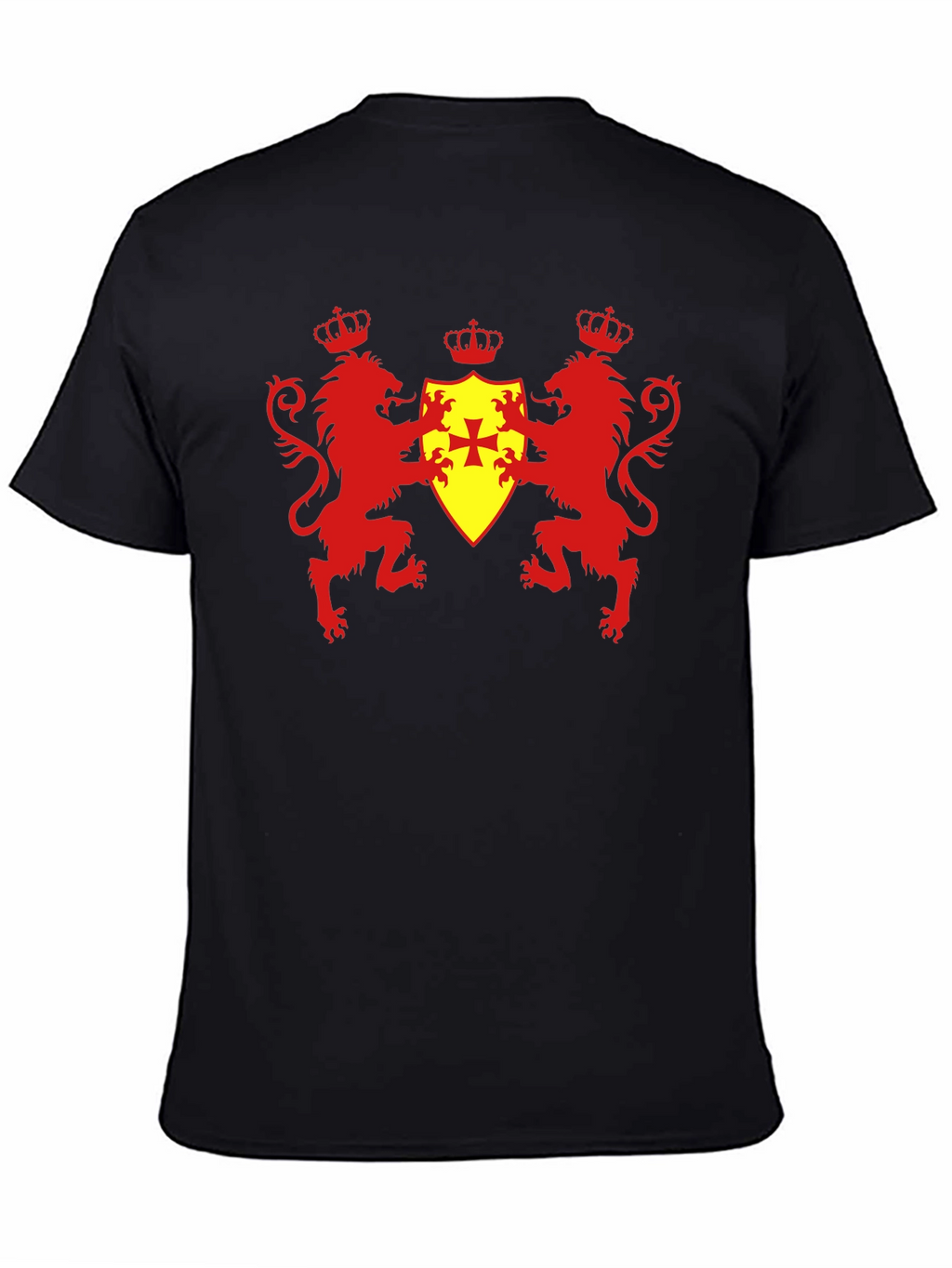 Heraldic Lions & Crown Shield Black T-Shirt