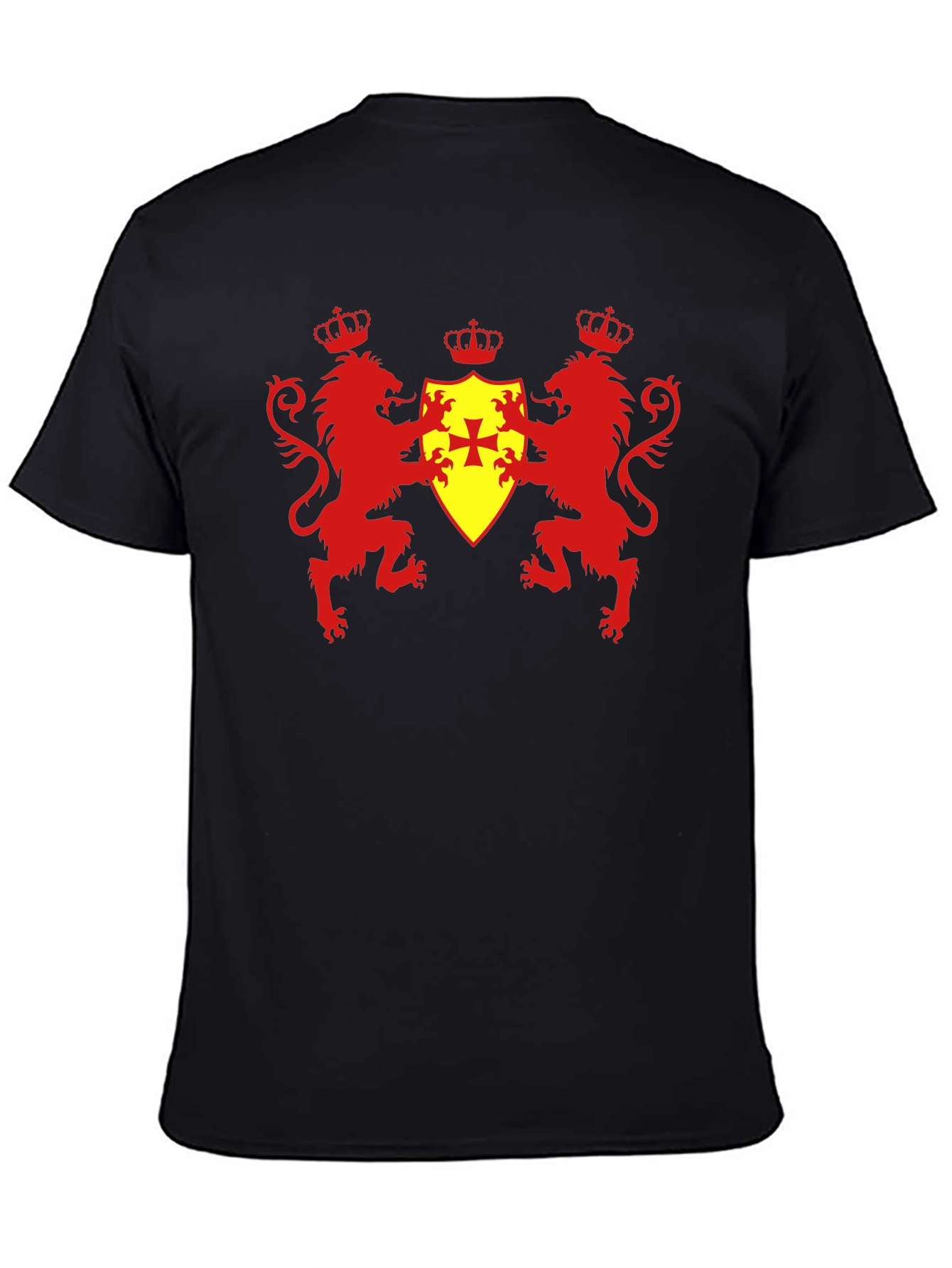 Heraldic Lions & Crown Shield Black T-Shirt