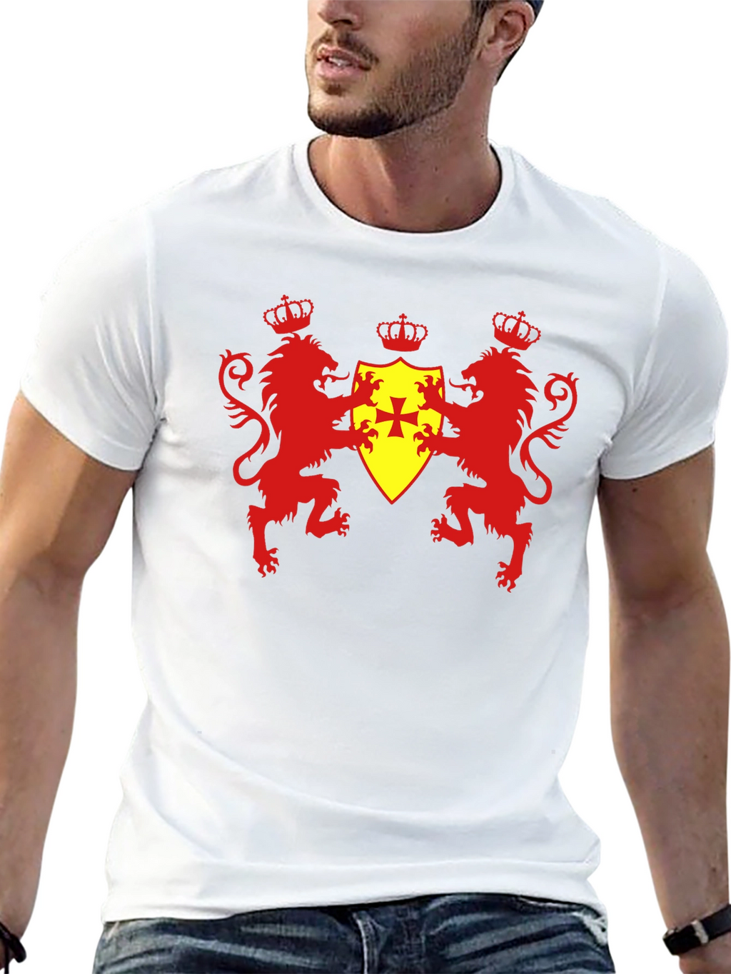 Heraldic Lions & Crown Shield Black T-Shirt