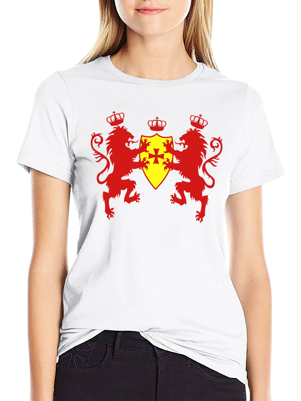 Heraldic Lions & Crown Shield Black T-Shirt