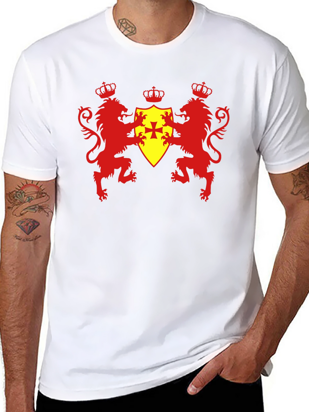 Heraldic Lions & Crown Shield Black T-Shirt