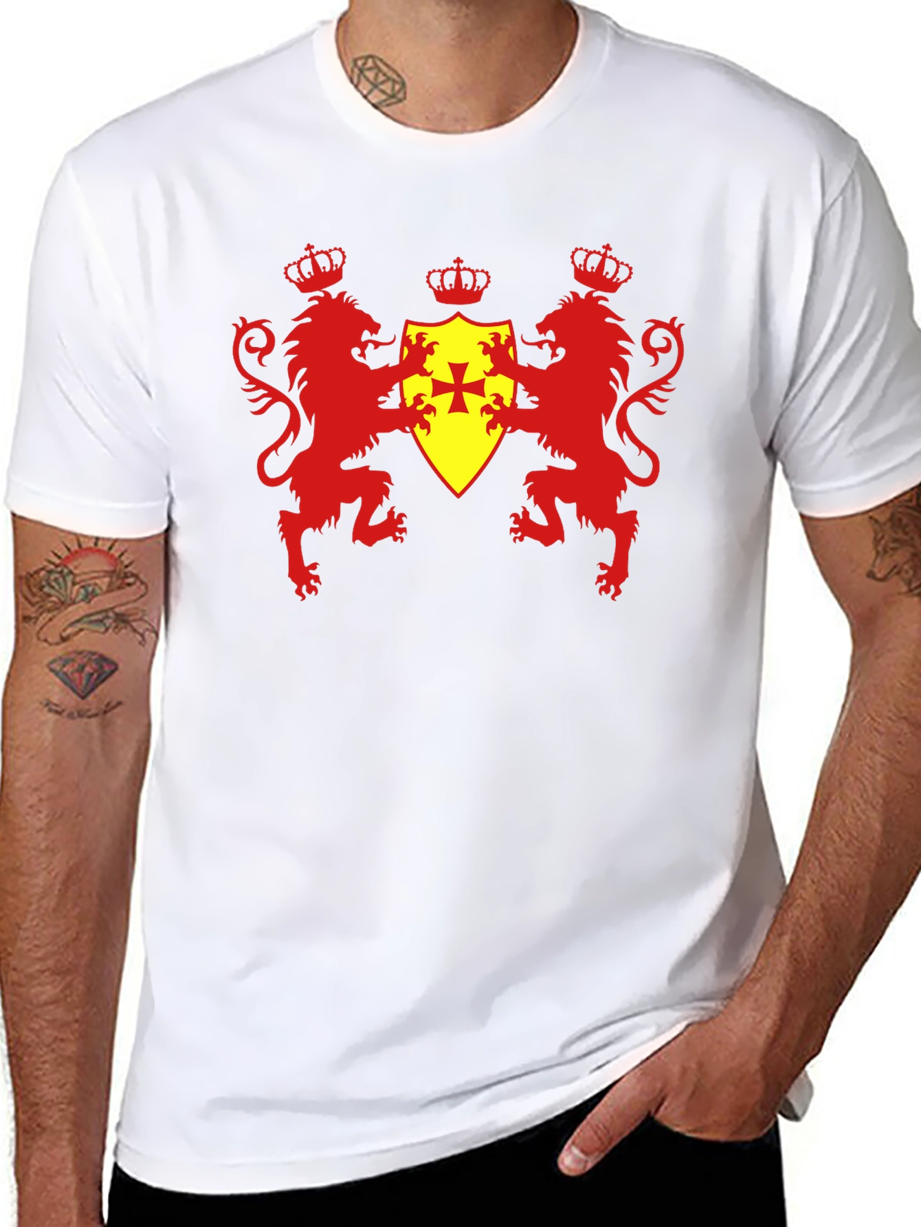 Heraldic Lions & Crown Shield Black T-Shirt