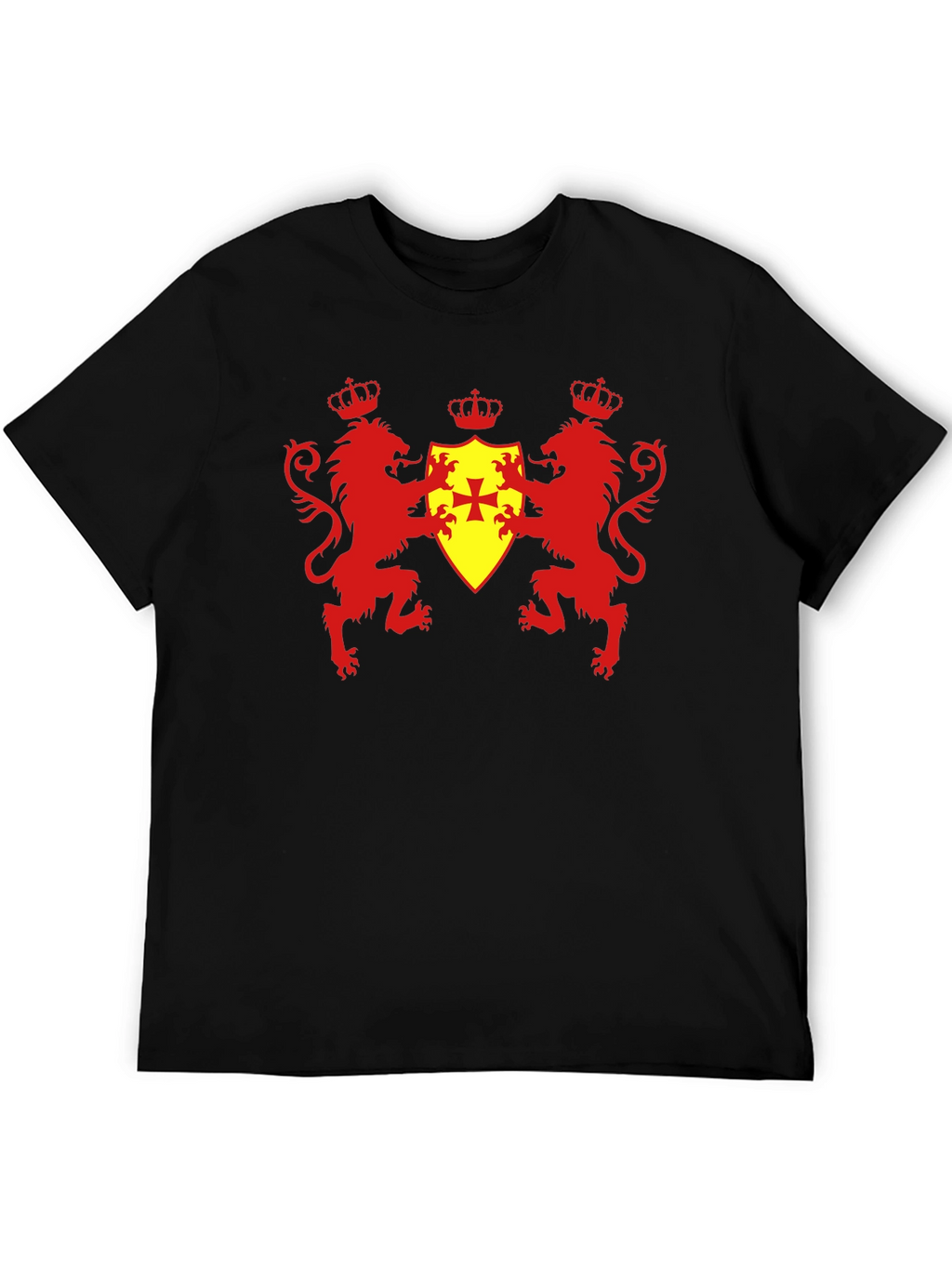 Heraldic Lions & Crown Shield Black T-Shirt