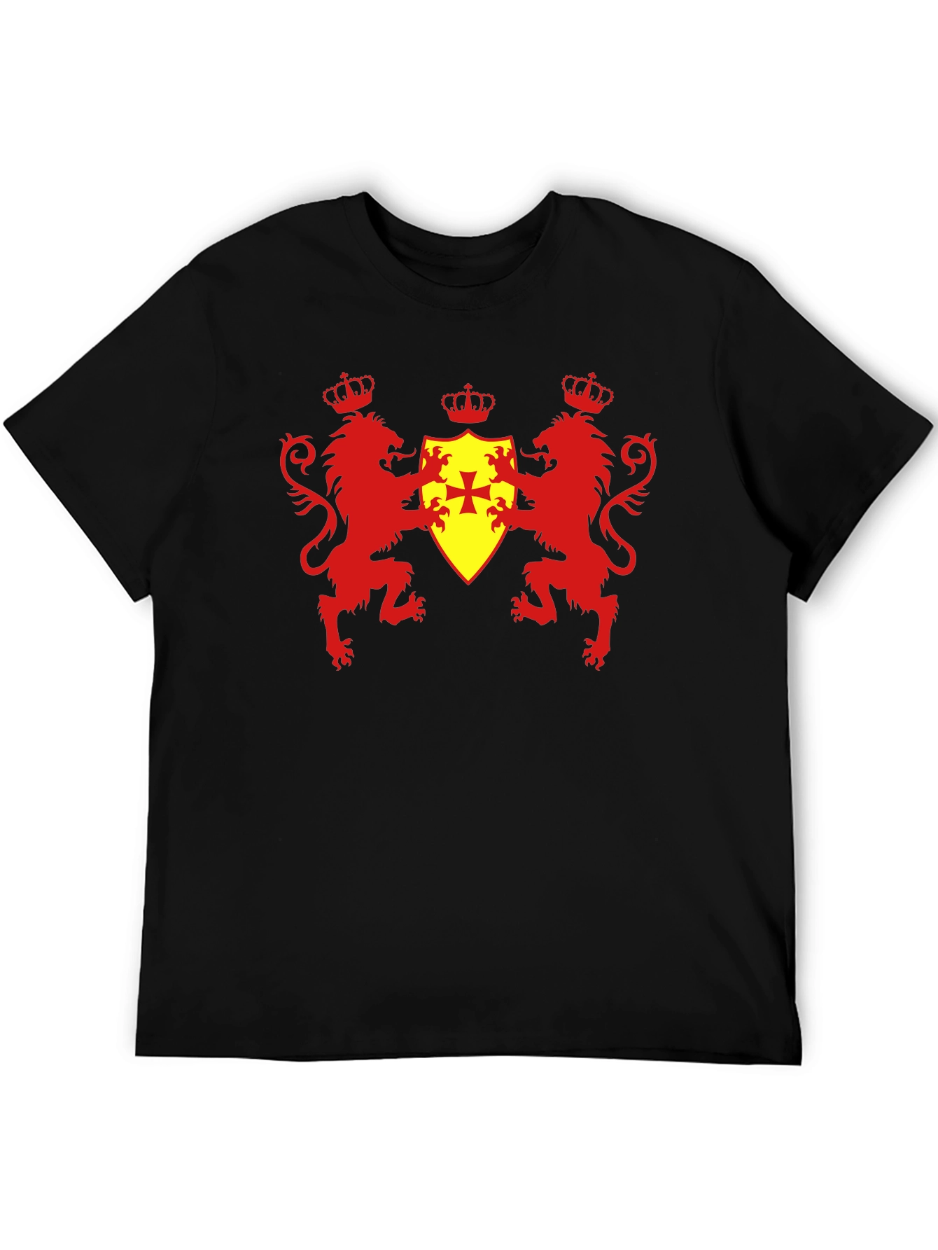 Heraldic Lions & Crown Shield Black T-Shirt