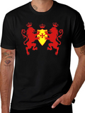 Heraldic Lions & Crown Shield Black T-Shirt