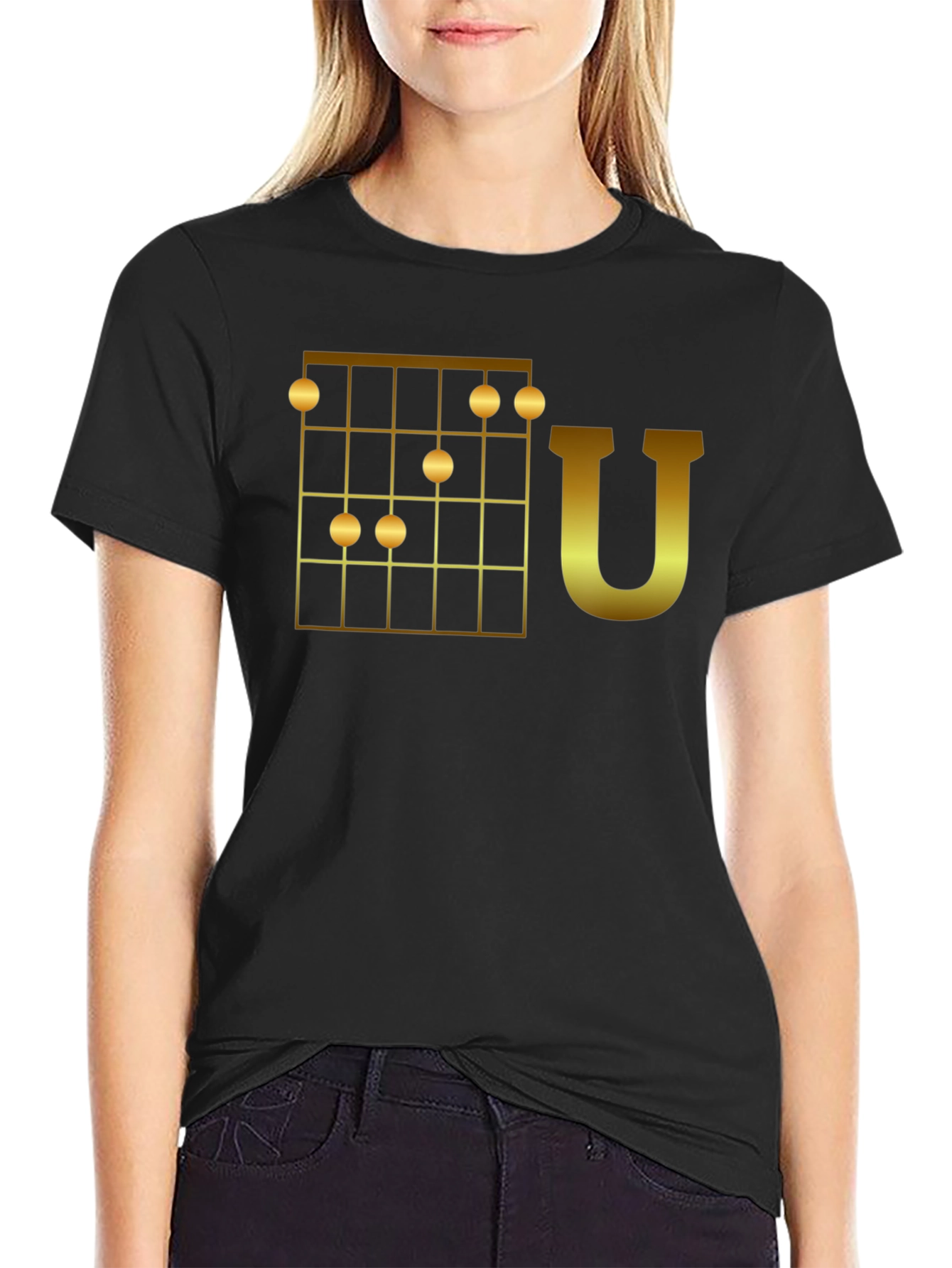 Ukulele Chord T-Shirt - Golden Uke Chord Graphic Tee