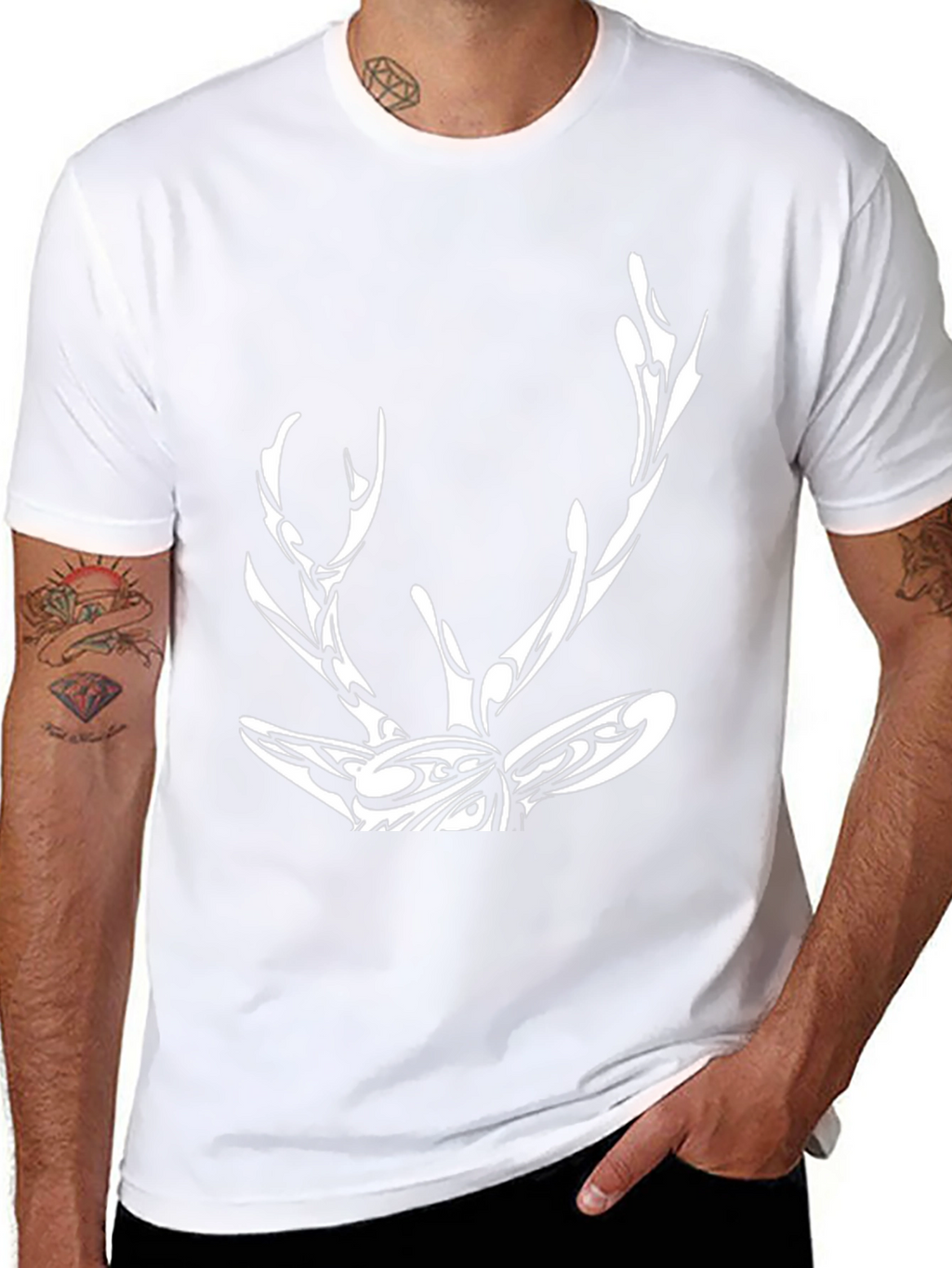 Tribal Deer Graphic Print Black T-Shirt