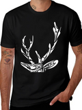 Tribal Deer Graphic Print Black T-Shirt