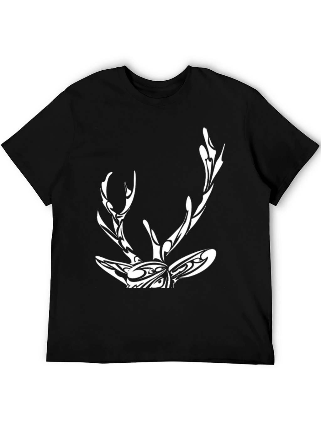 Tribal Deer Graphic Print Black T-Shirt
